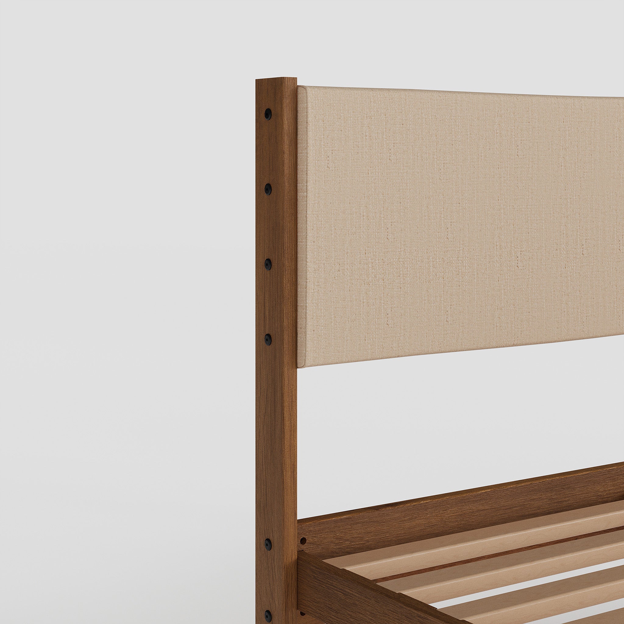 Solid Oak Bed + Headboard + Cushion