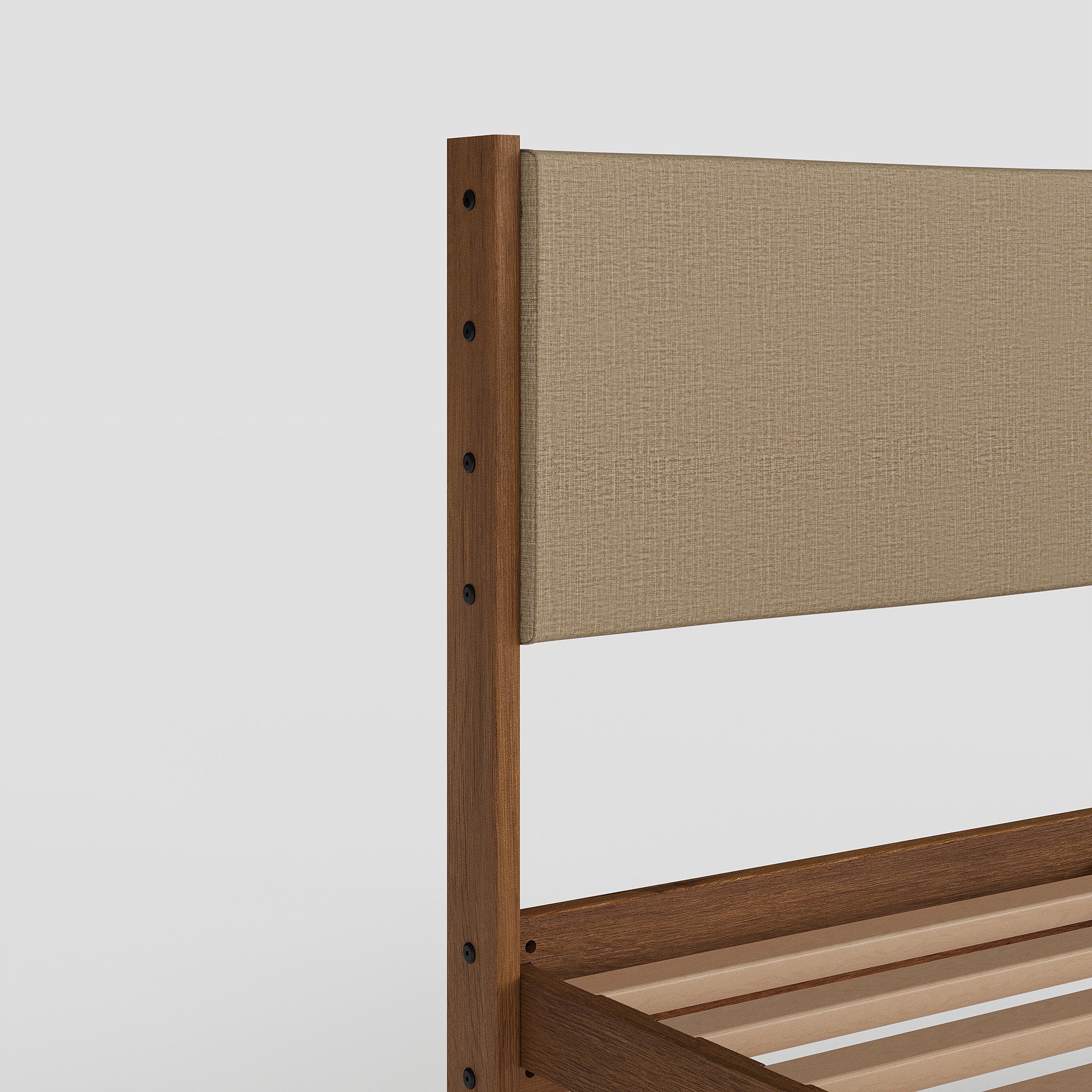 Solid Oak Bed + Headboard + Cushion