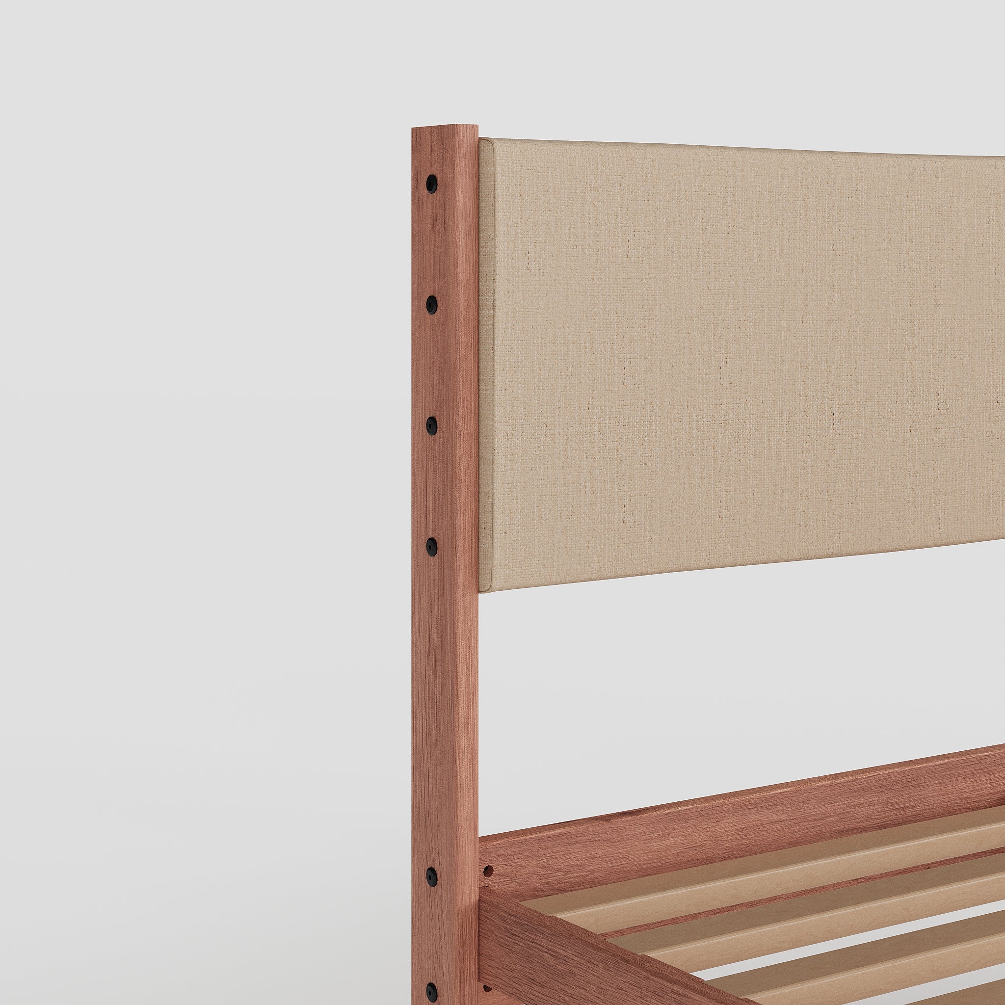 Solid Oak Bed + Headboard + Cushion
