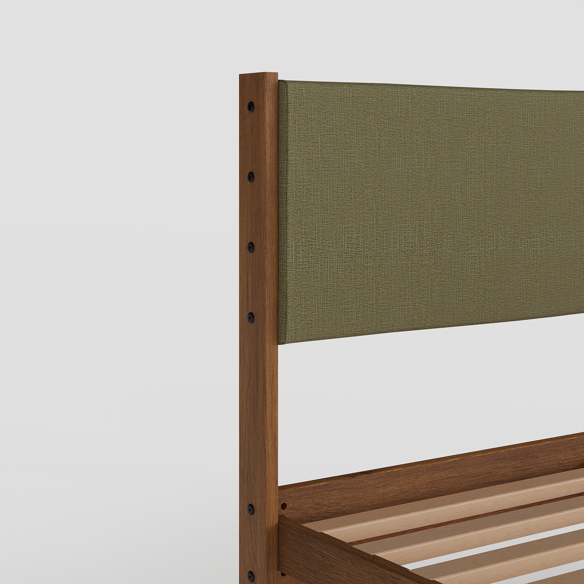 Solid Oak Bed + Headboard + Cushion