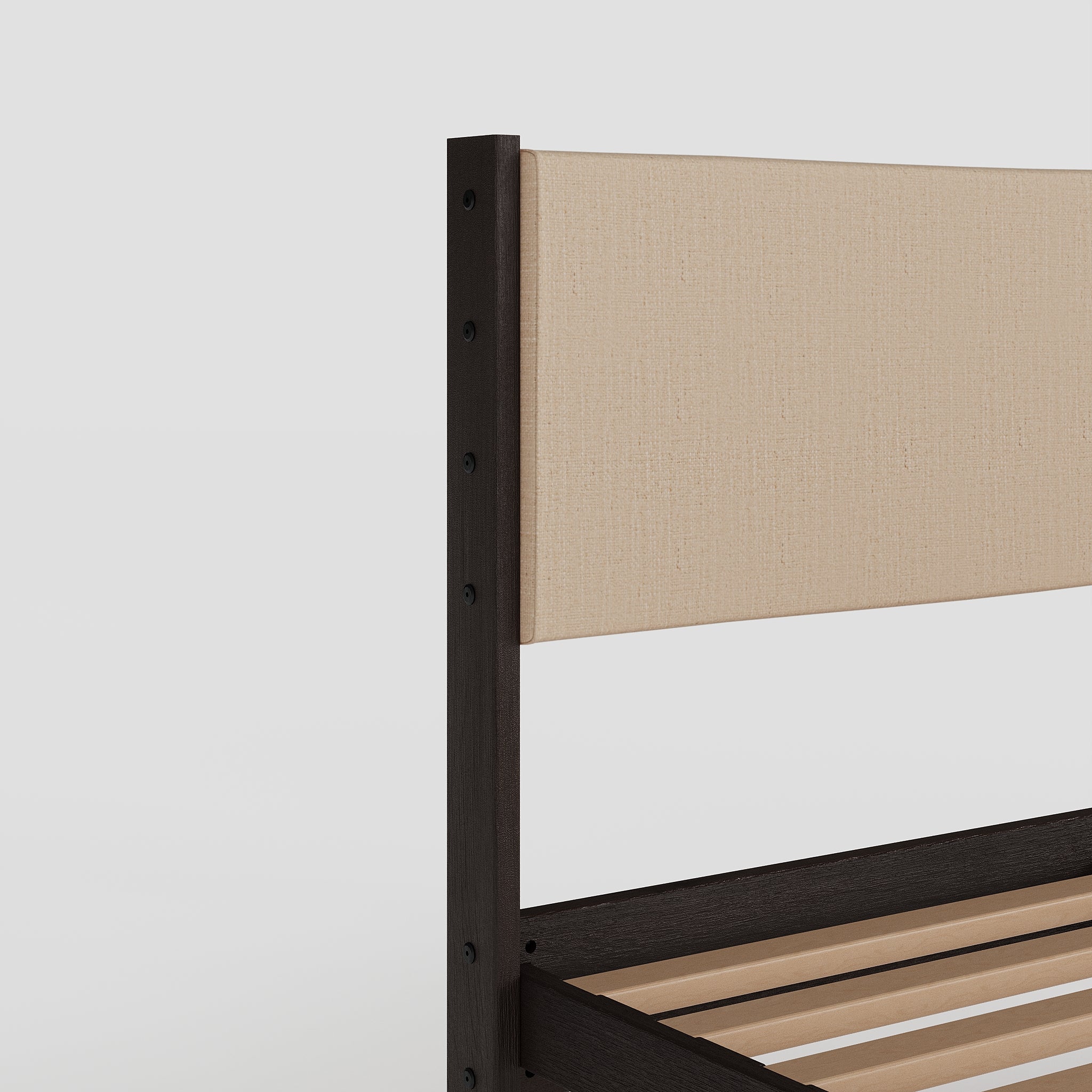 Solid Oak Bed + Headboard + Cushion