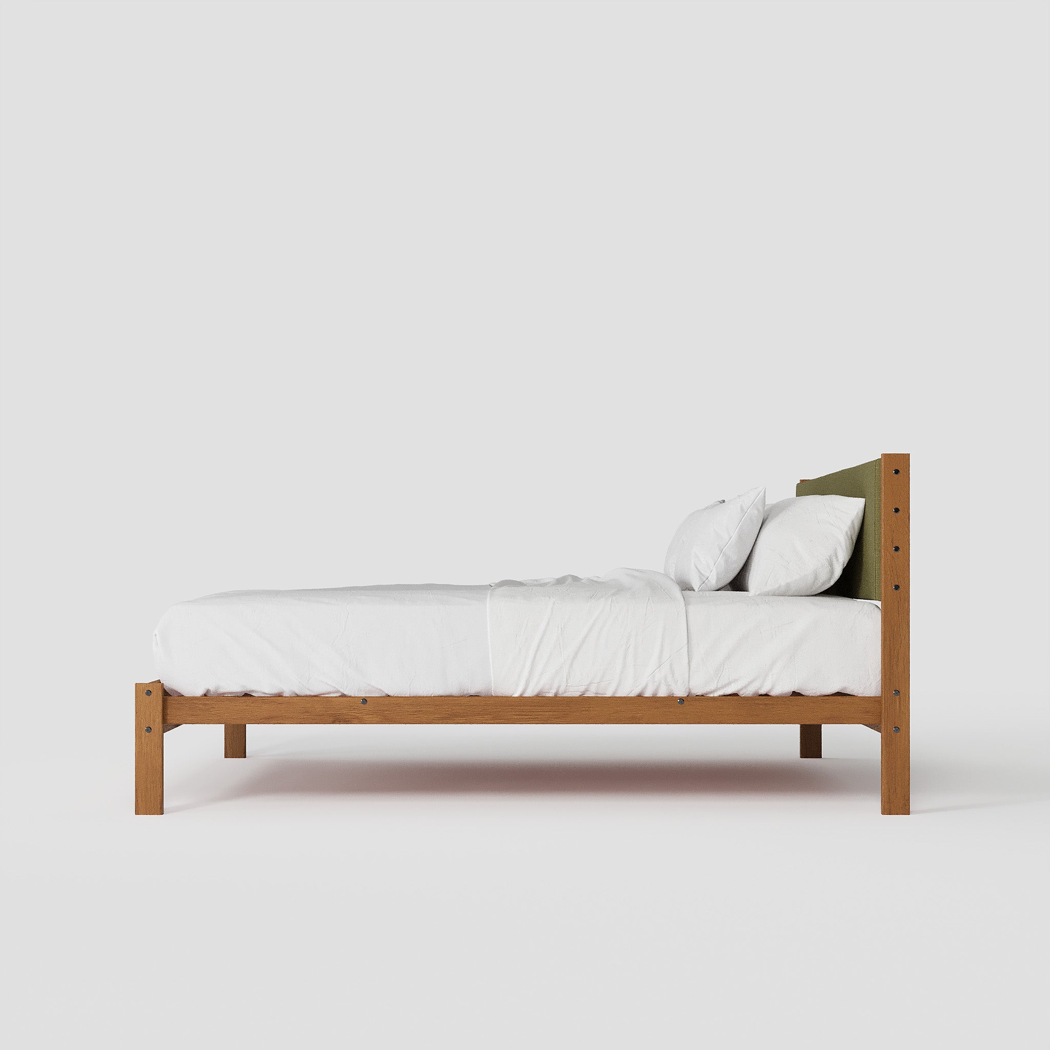 Solid Oak Bed + Headboard + Cushion