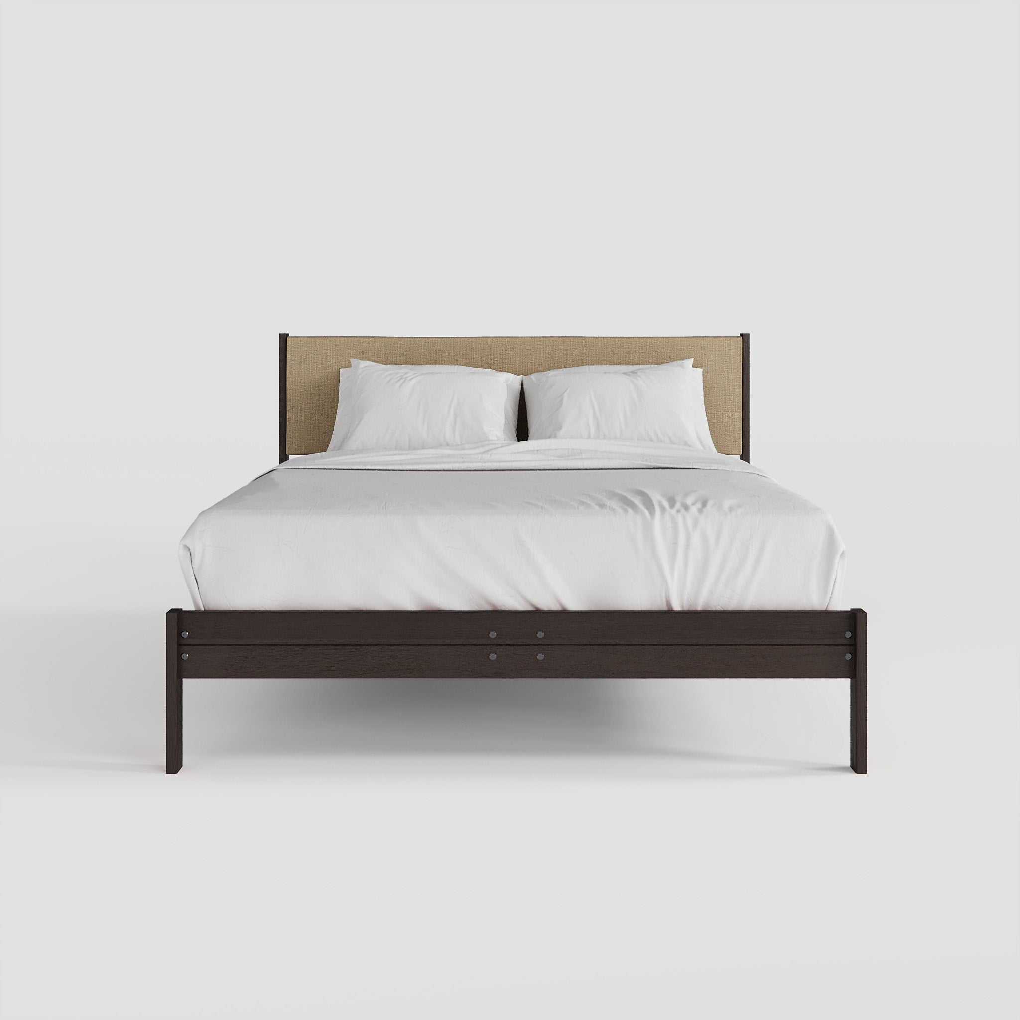 Solid Oak Bed + Headboard + Cushion