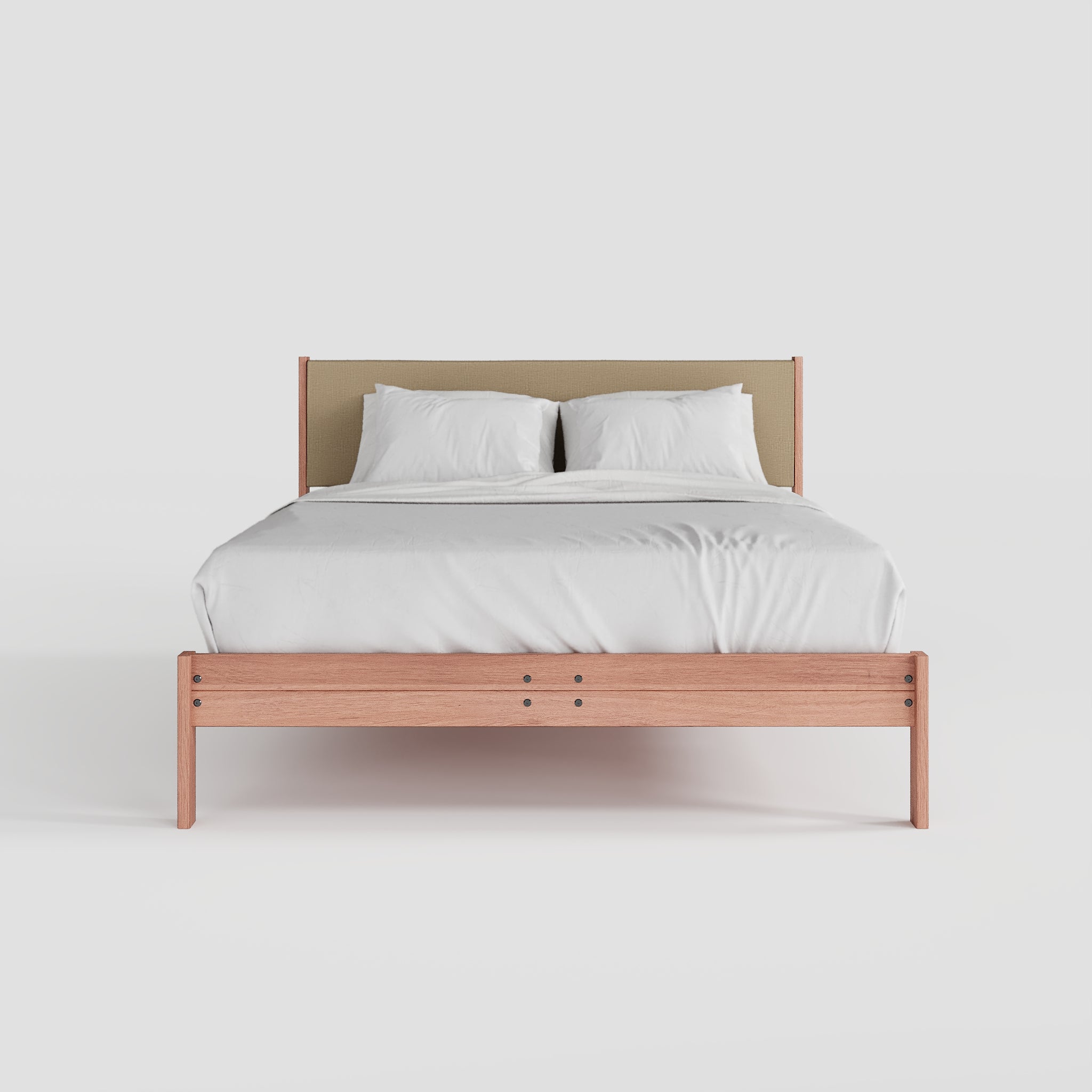 Solid Oak Bed + Headboard + Cushion