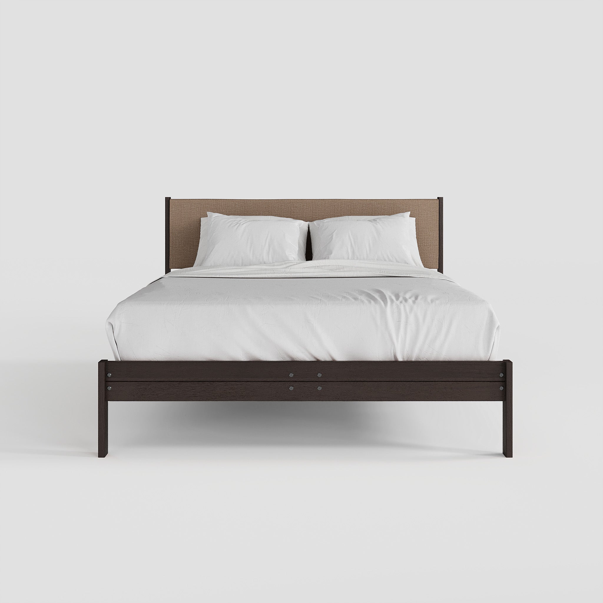 Solid Oak Bed + Headboard + Cushion