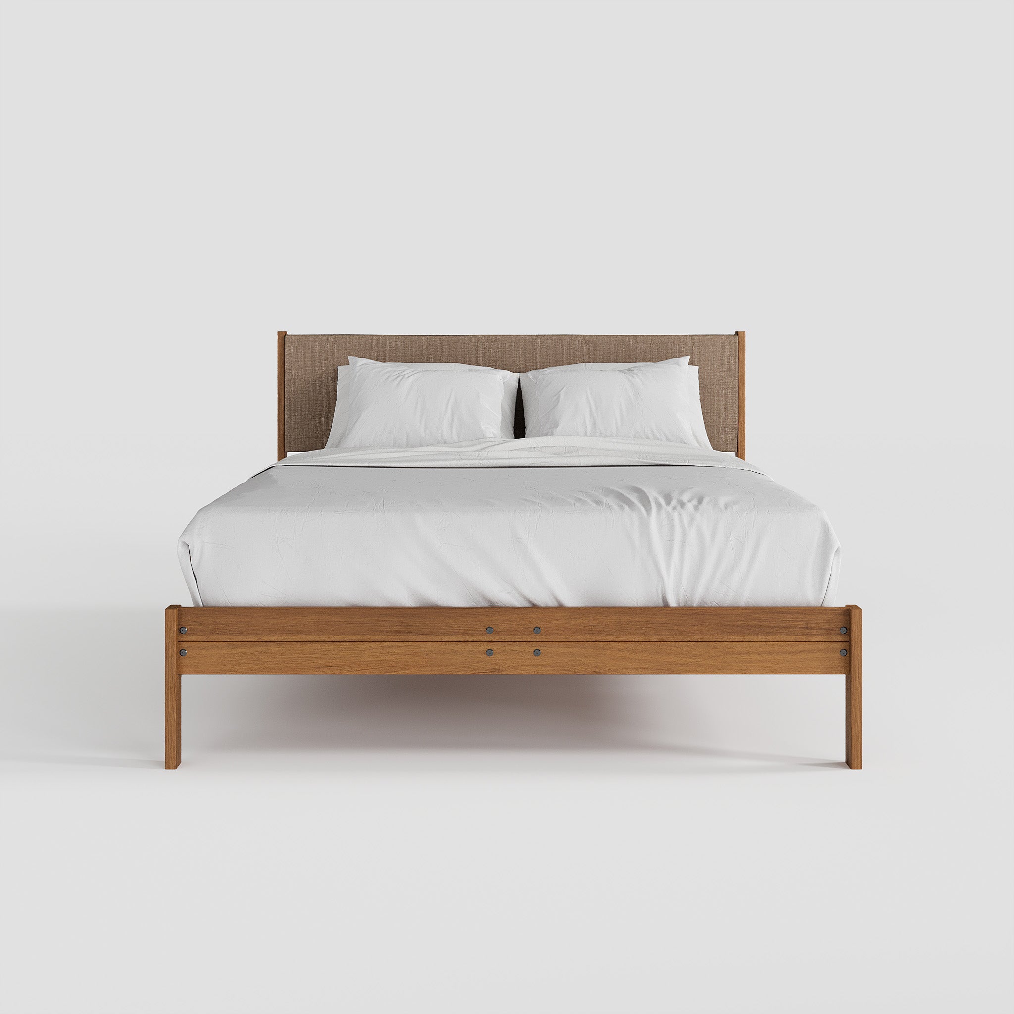 Solid Oak Bed + Headboard + Cushion