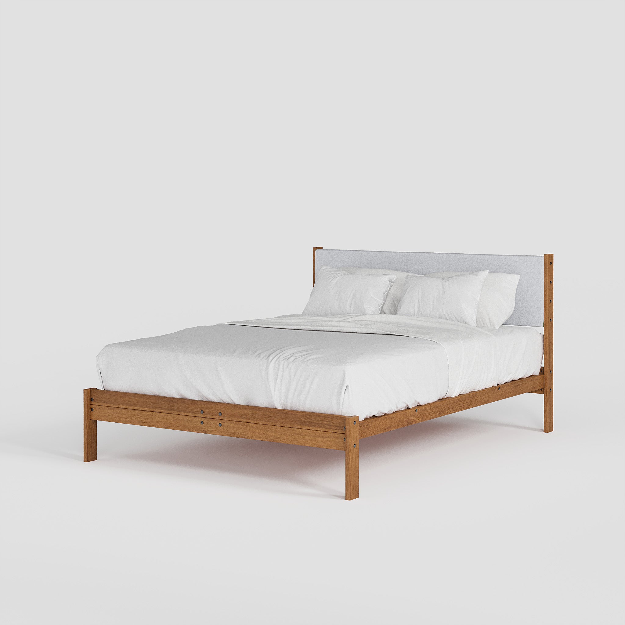Solid Oak Bed + Headboard + Cushion
