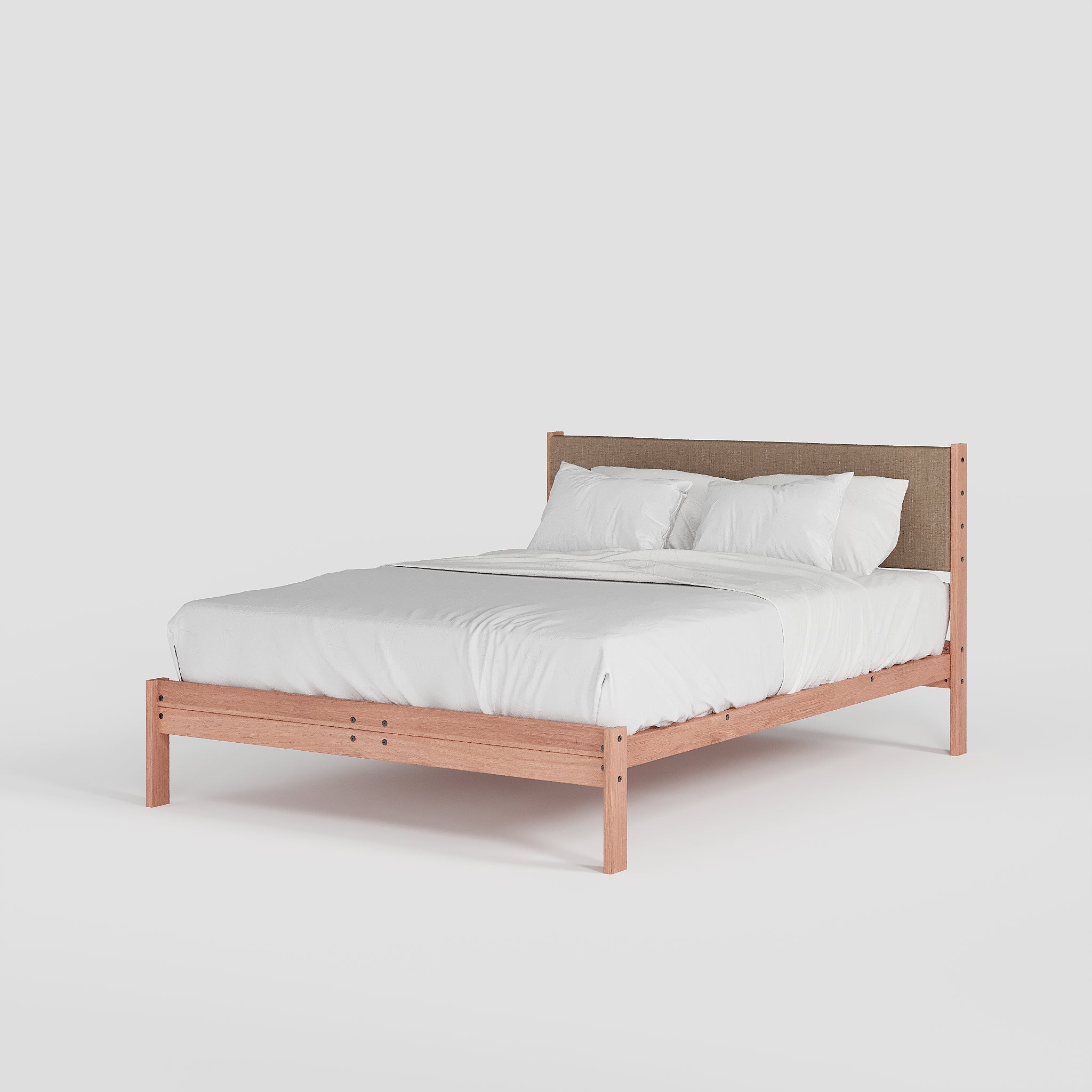 Solid Oak Bed + Headboard + Cushion