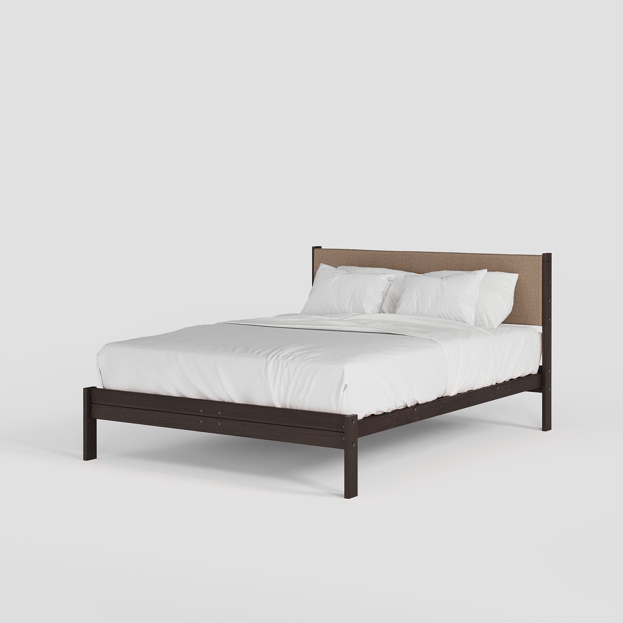 Solid Oak Bed + Headboard + Cushion