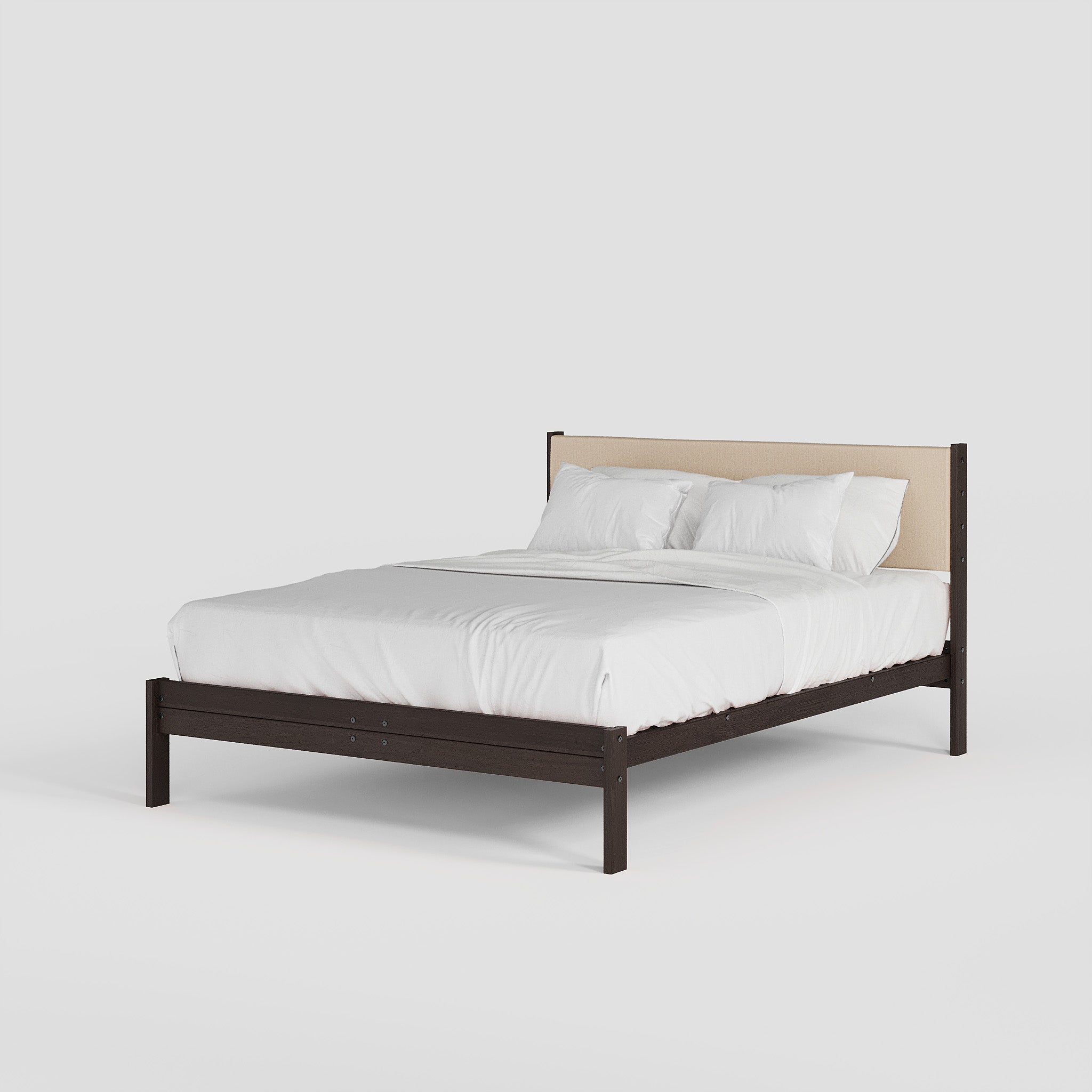 Solid Oak Bed + Headboard + Cushion