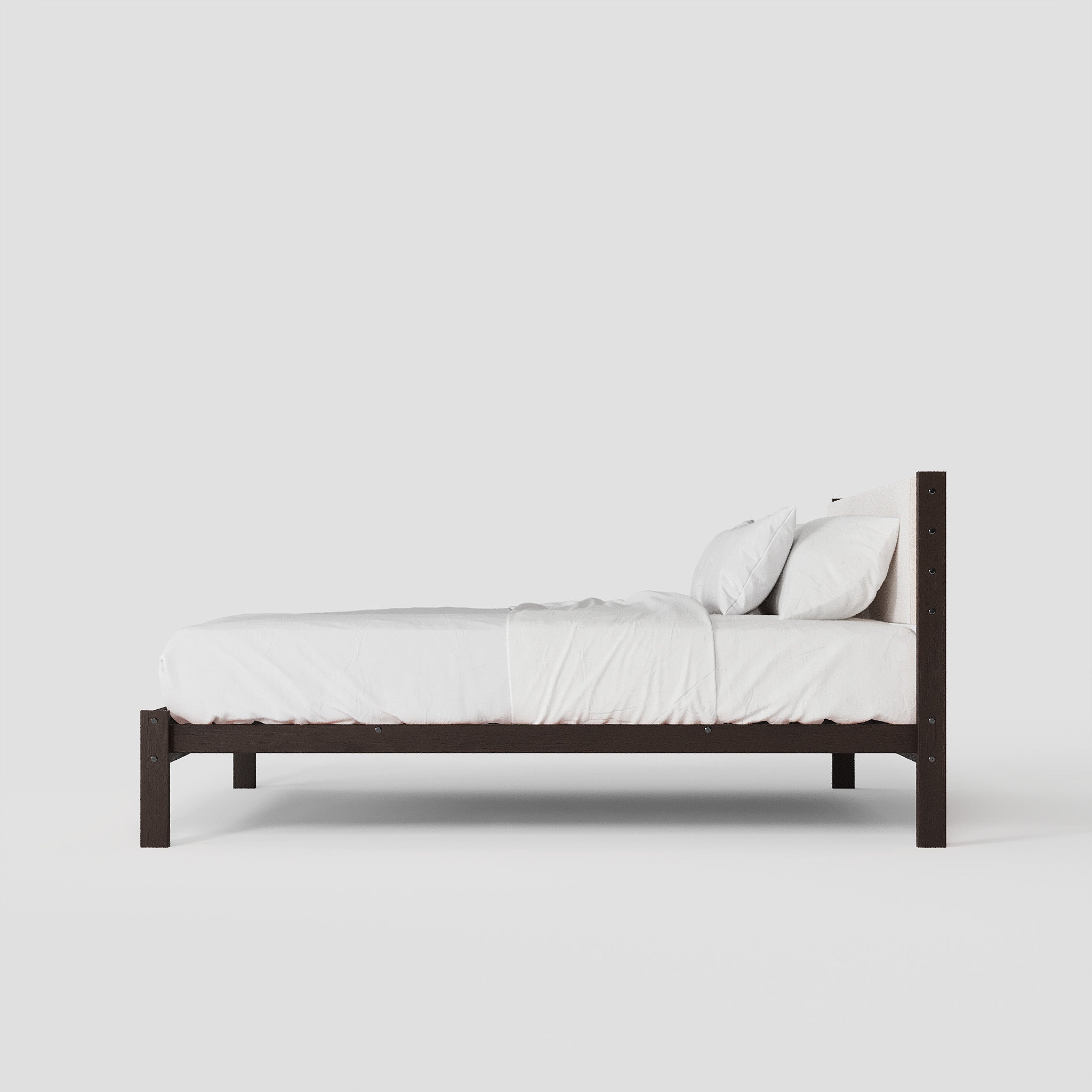 Solid Oak Bed + Headboard + Cushion