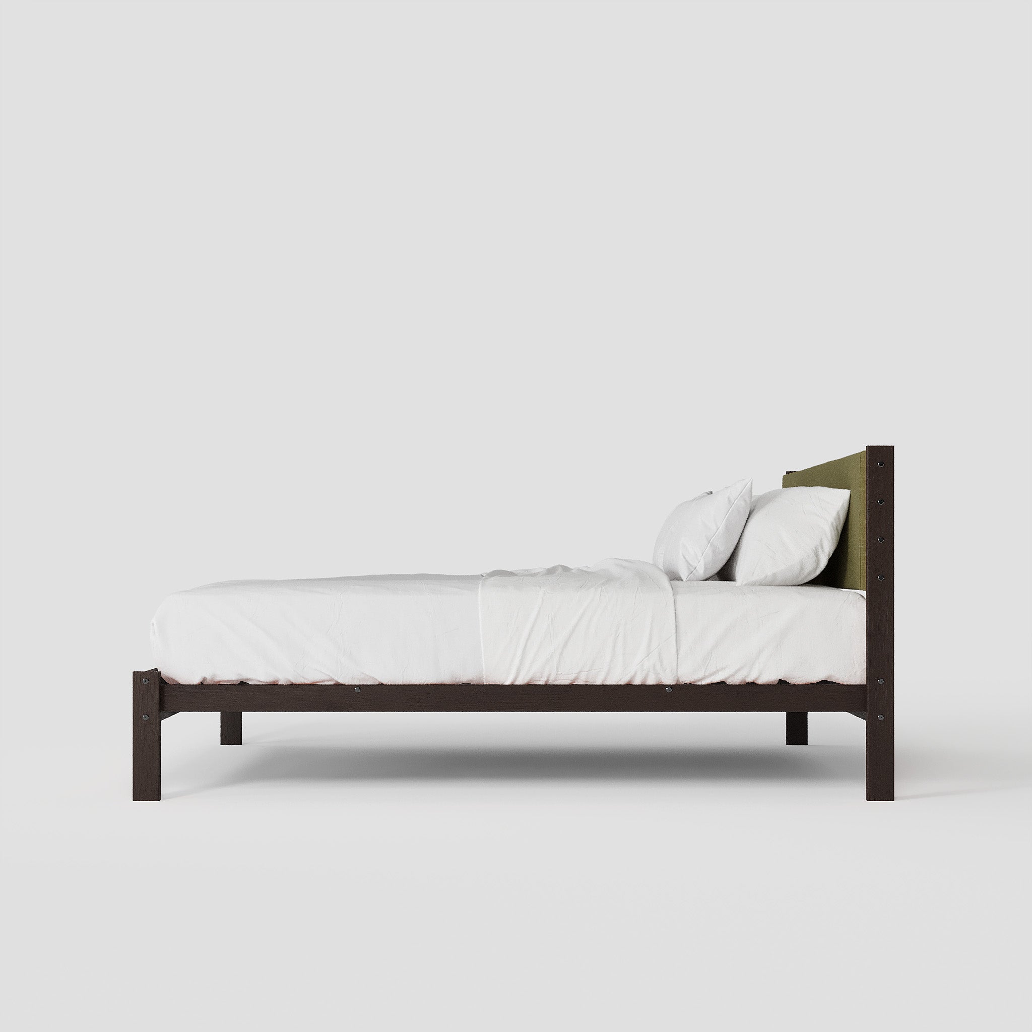 Solid Oak Bed + Headboard + Cushion