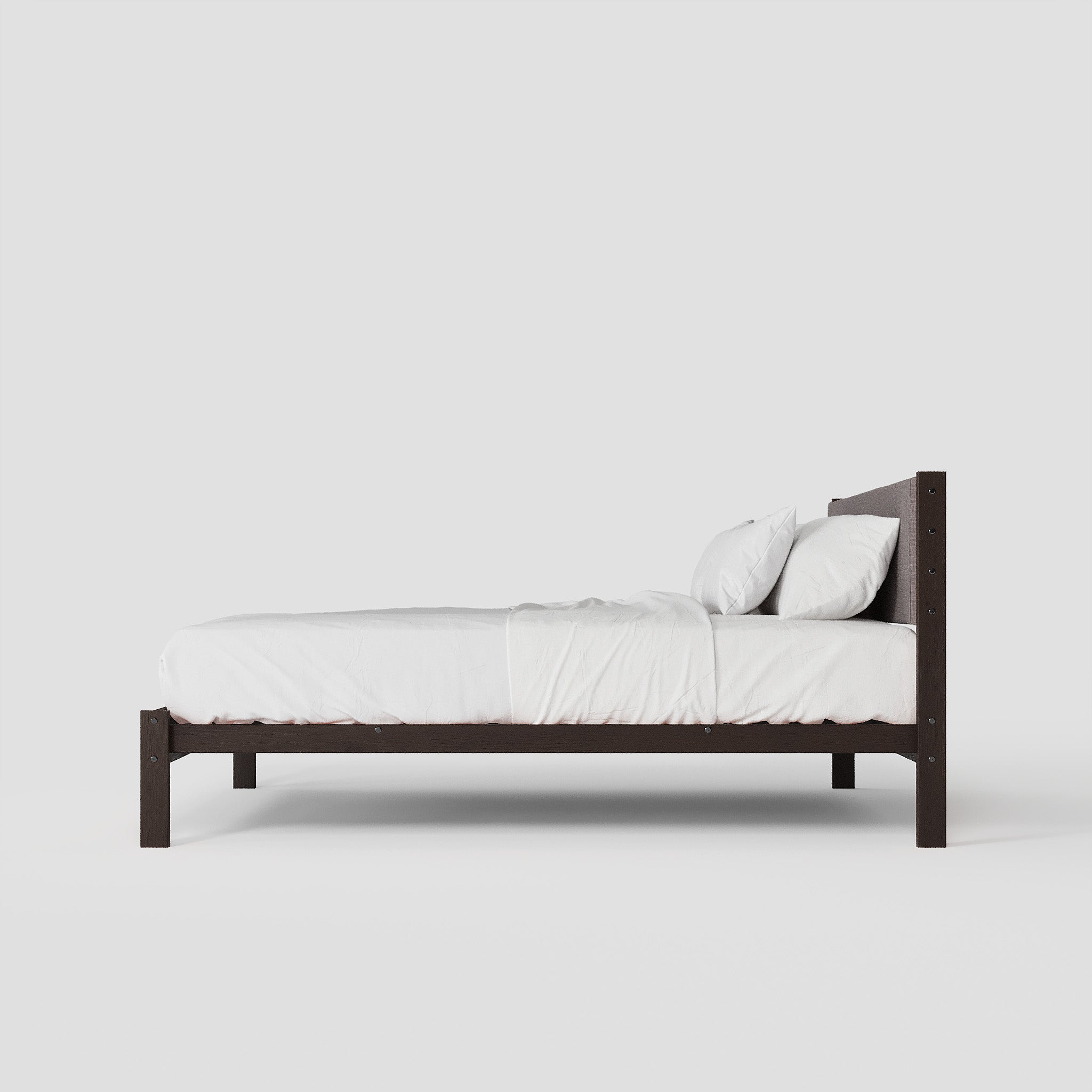 Solid Oak Bed + Headboard + Cushion