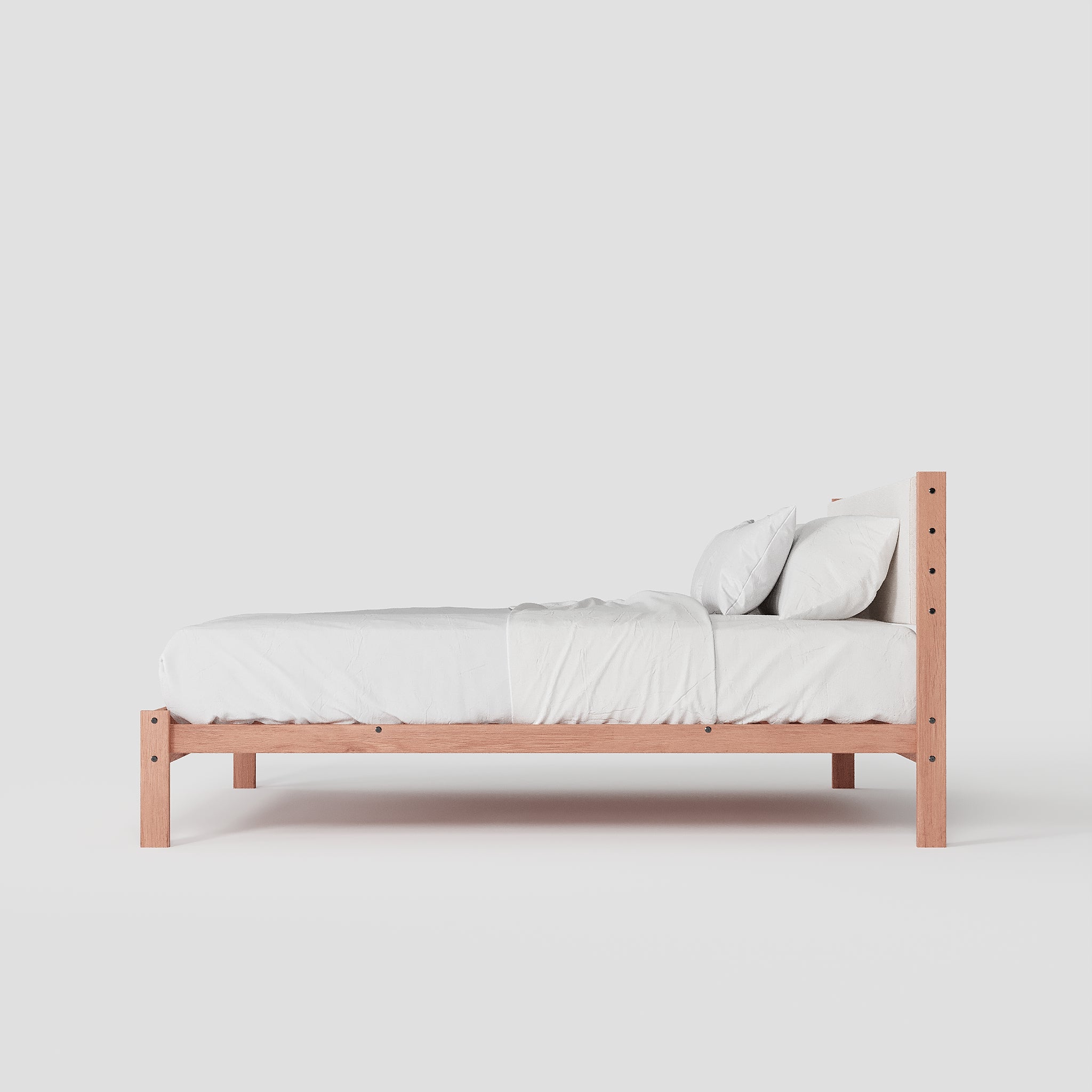 Solid Oak Bed + Headboard + Cushion