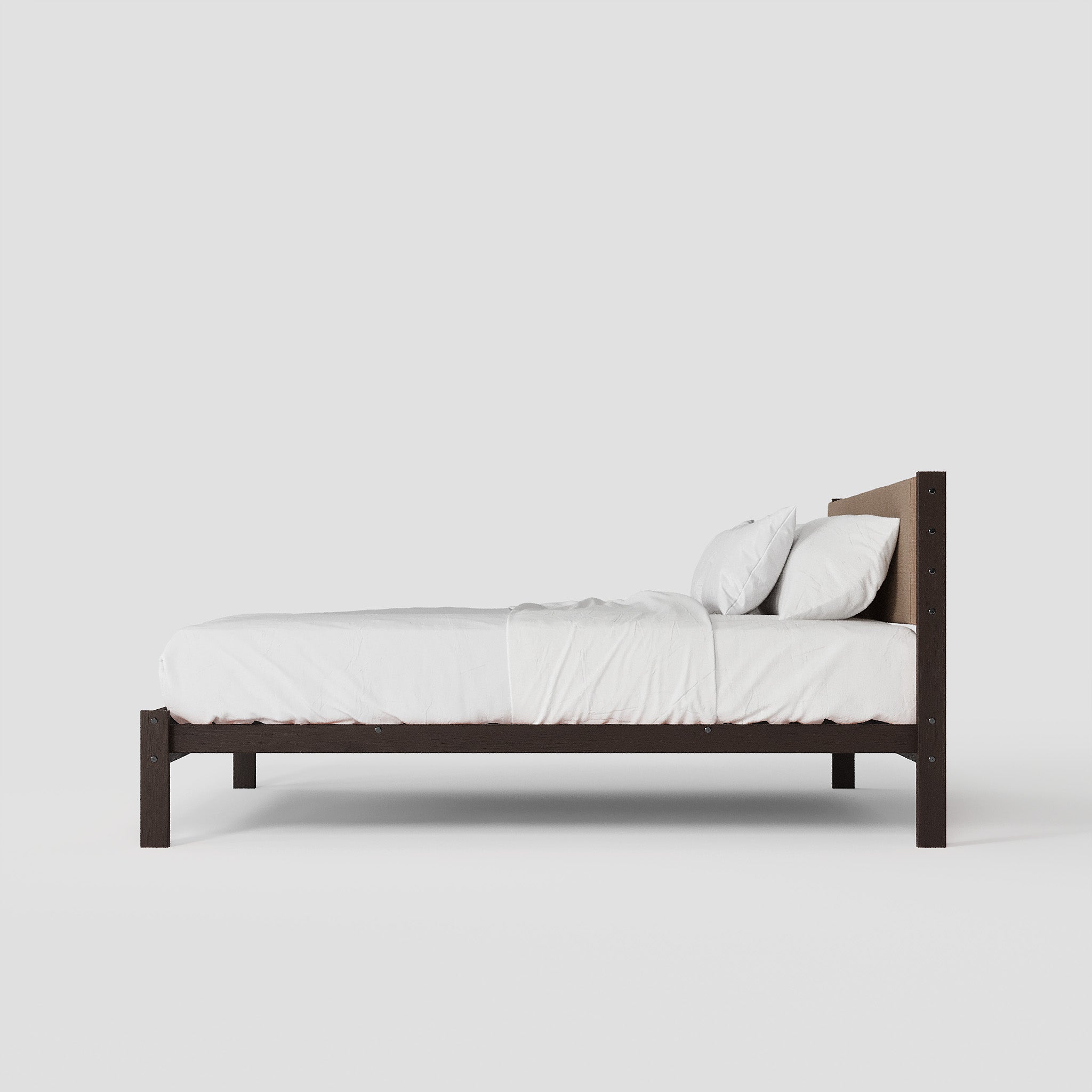 Solid Oak Bed + Headboard + Cushion