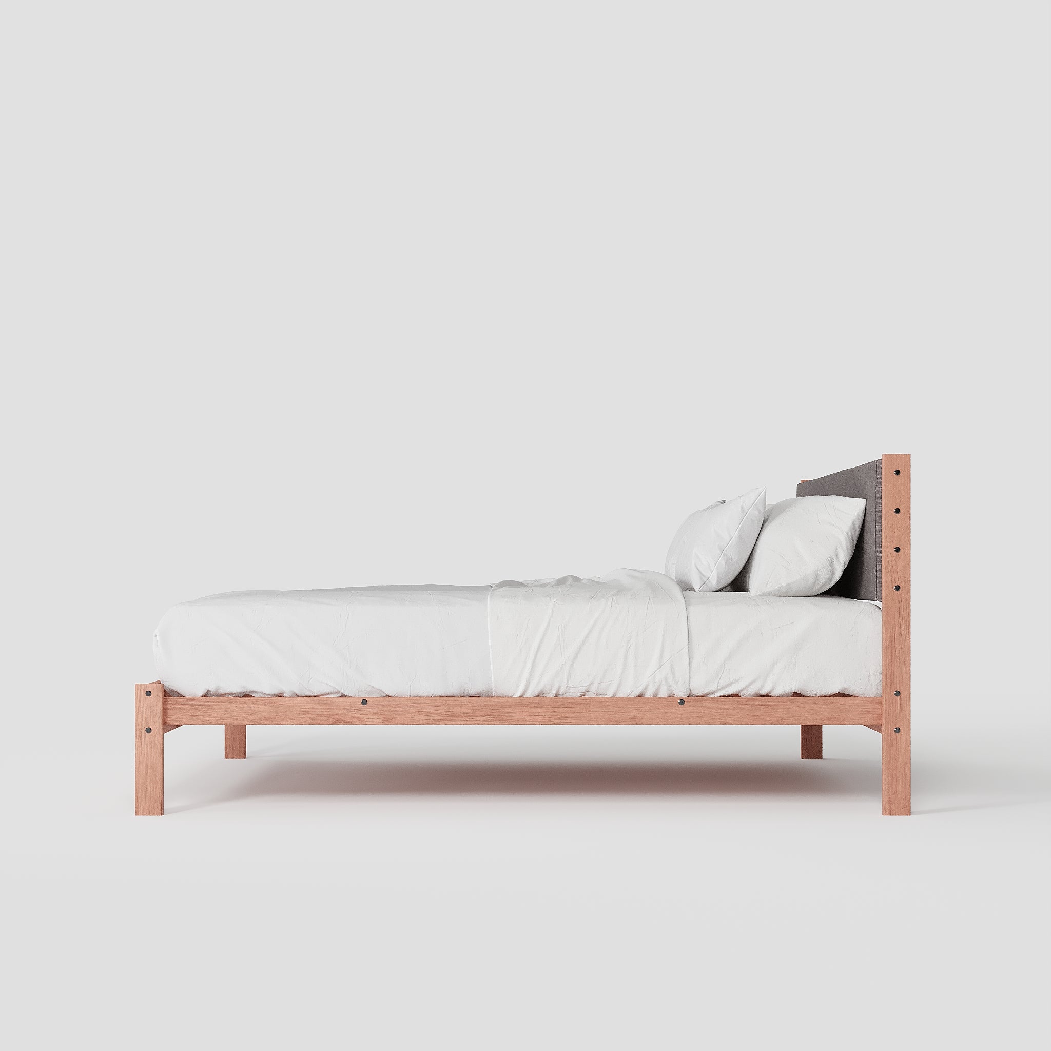 Solid Oak Bed + Headboard + Cushion