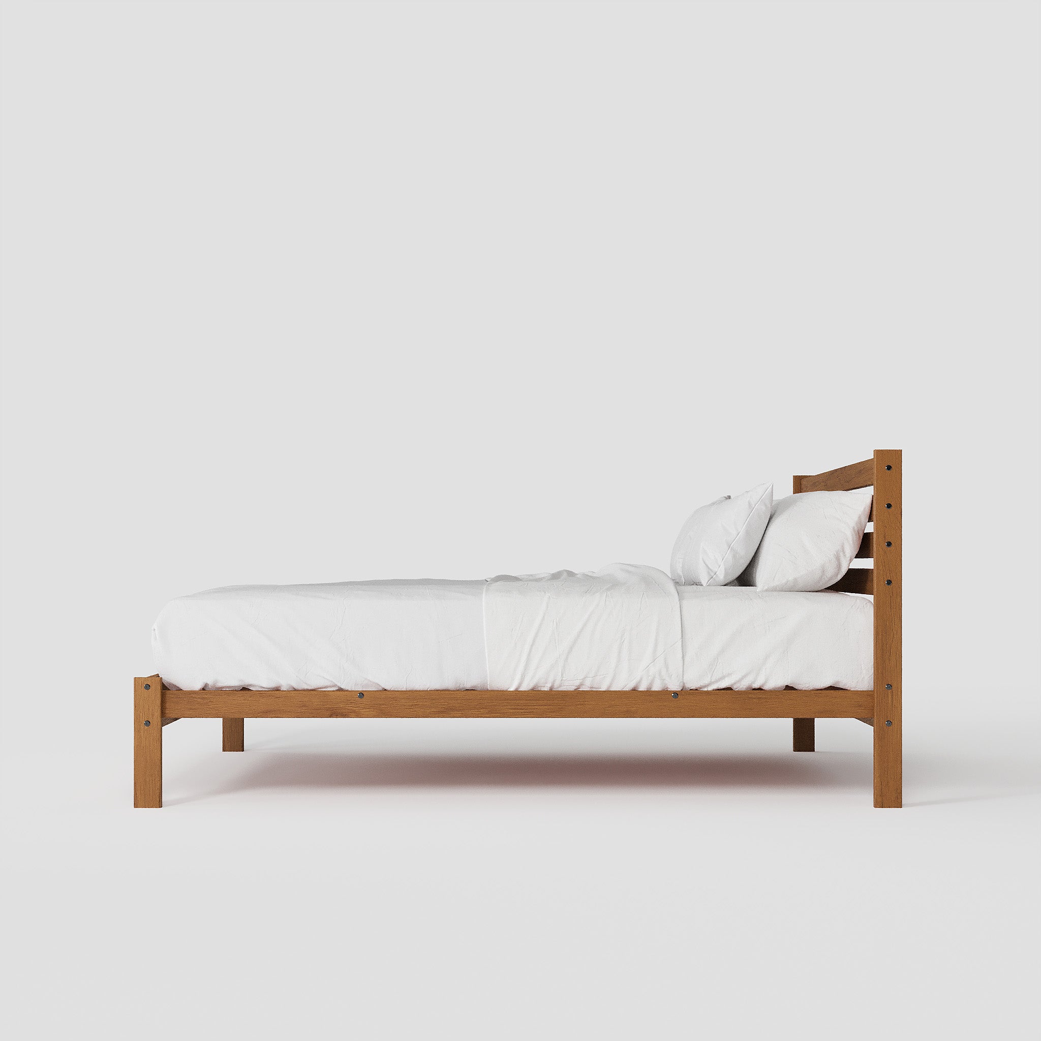 Solid Oak Bed + Headboard + Cushion