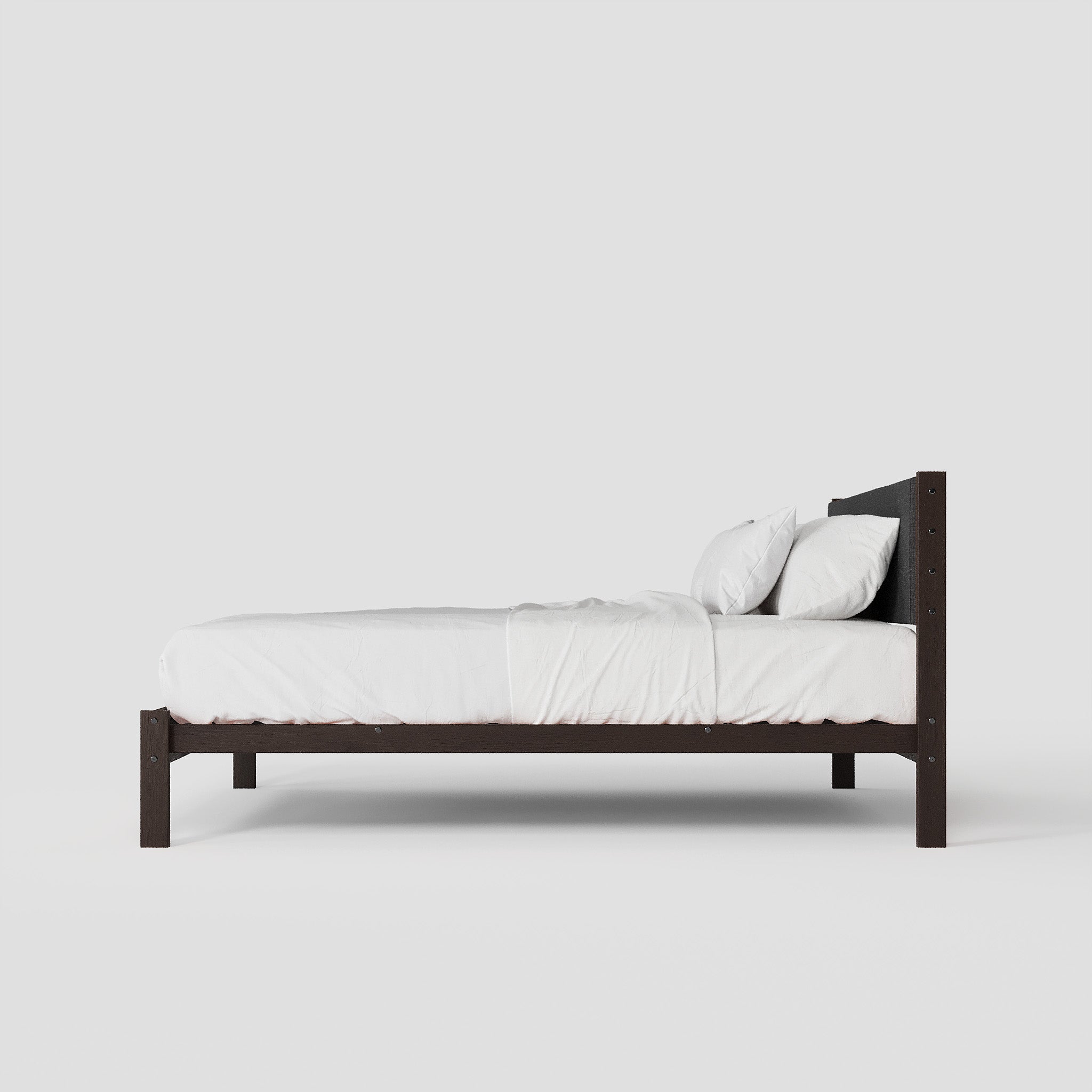 Solid Oak Bed + Headboard + Cushion