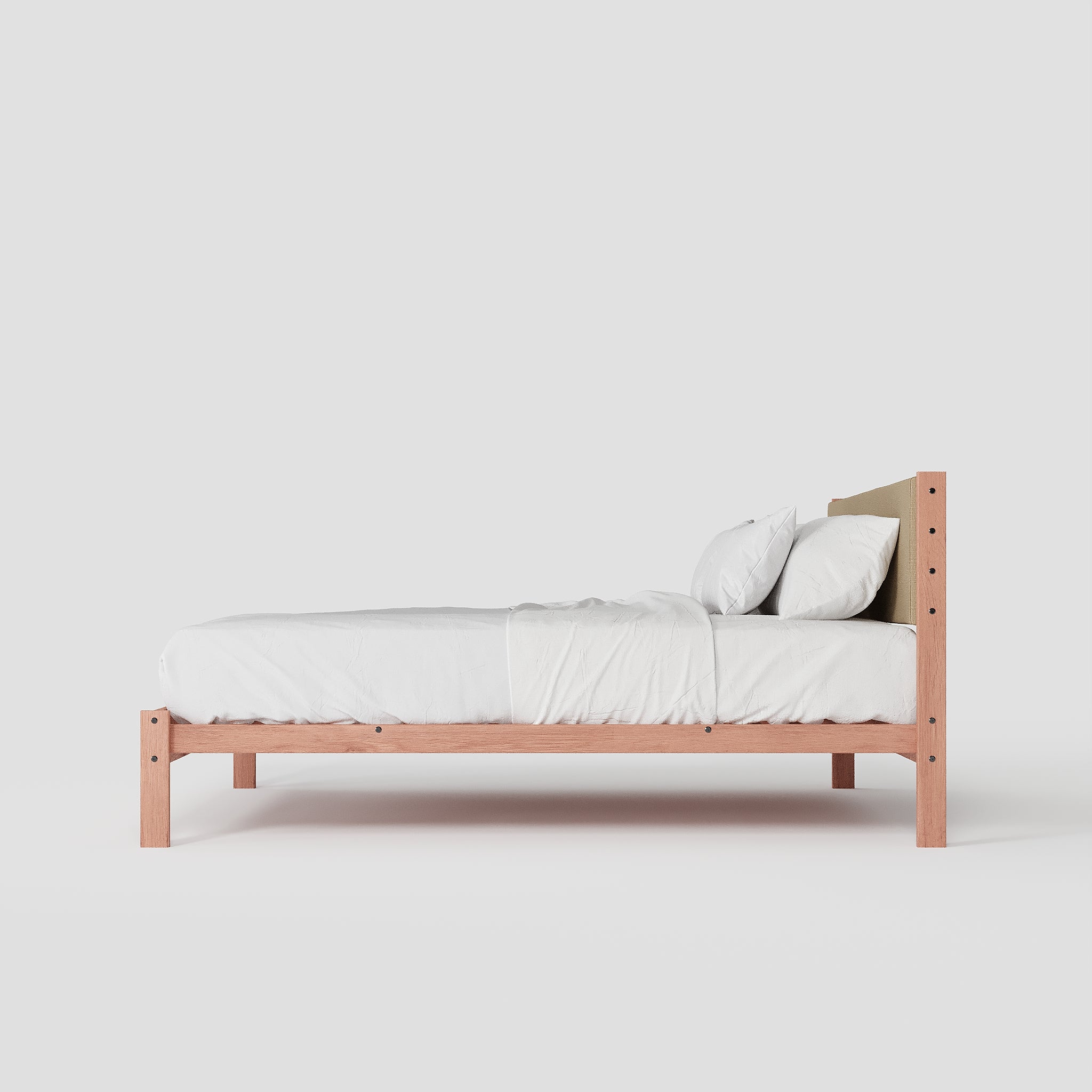 Solid Oak Bed + Headboard + Cushion