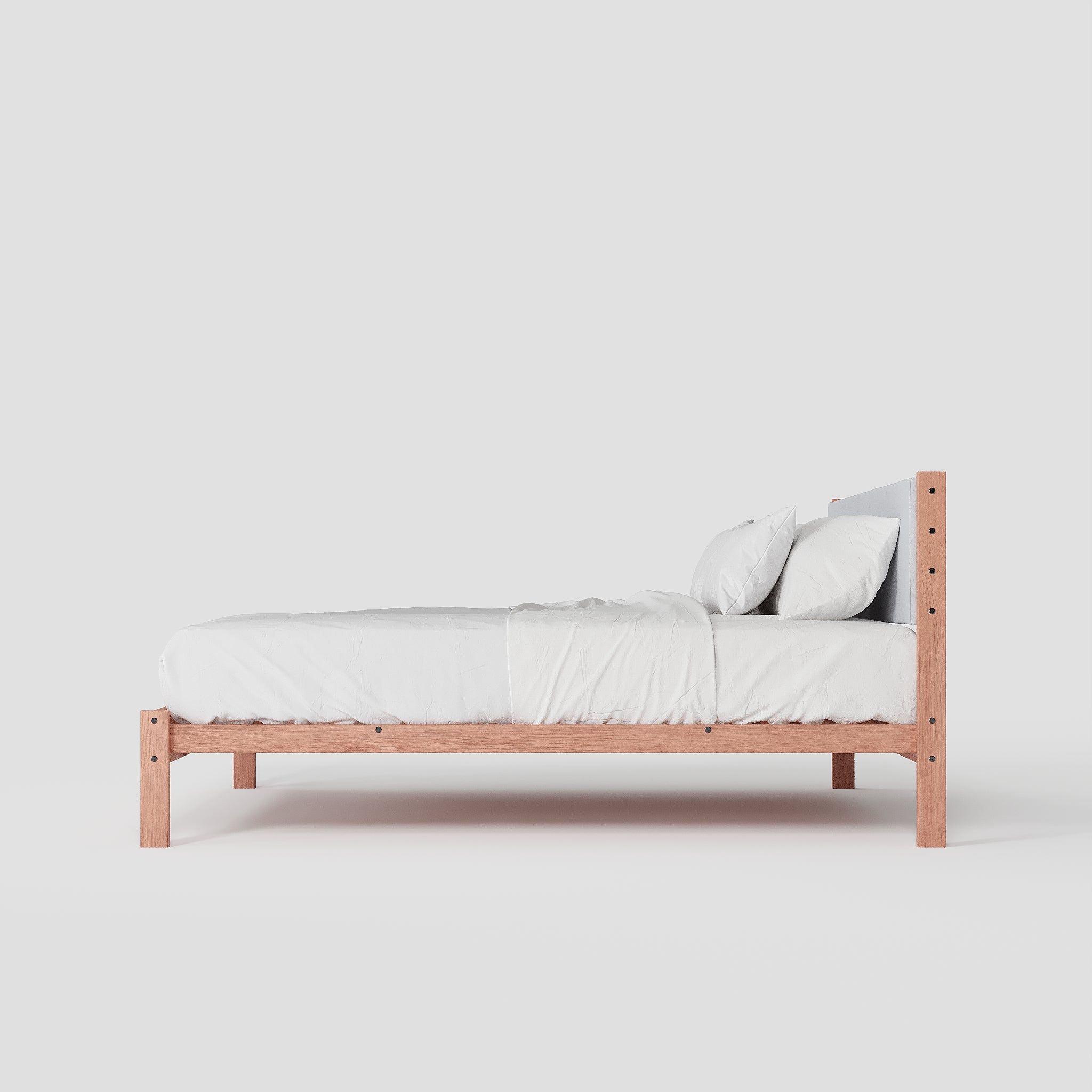 Solid Oak Bed + Headboard + Cushion