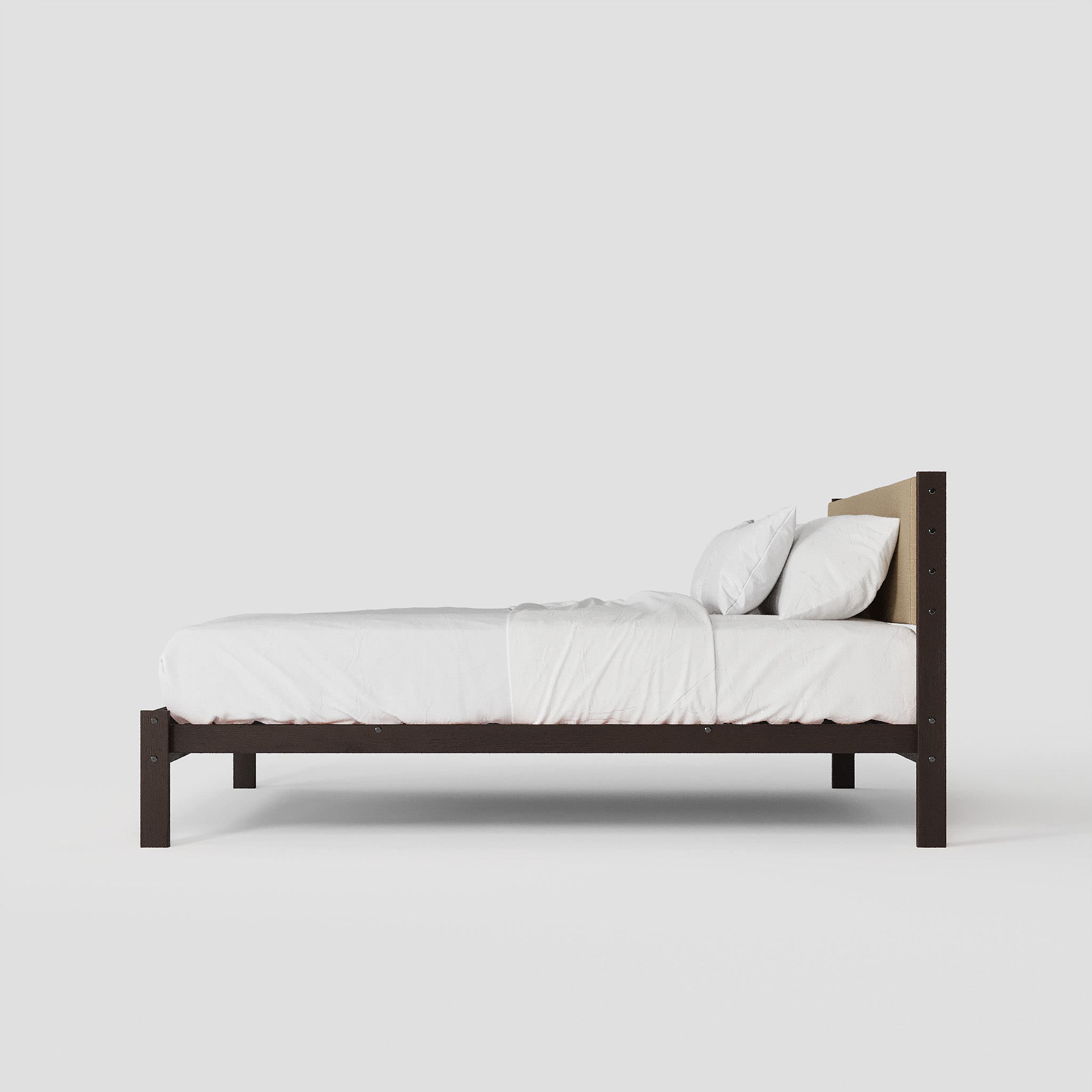Solid Oak Bed + Headboard + Cushion