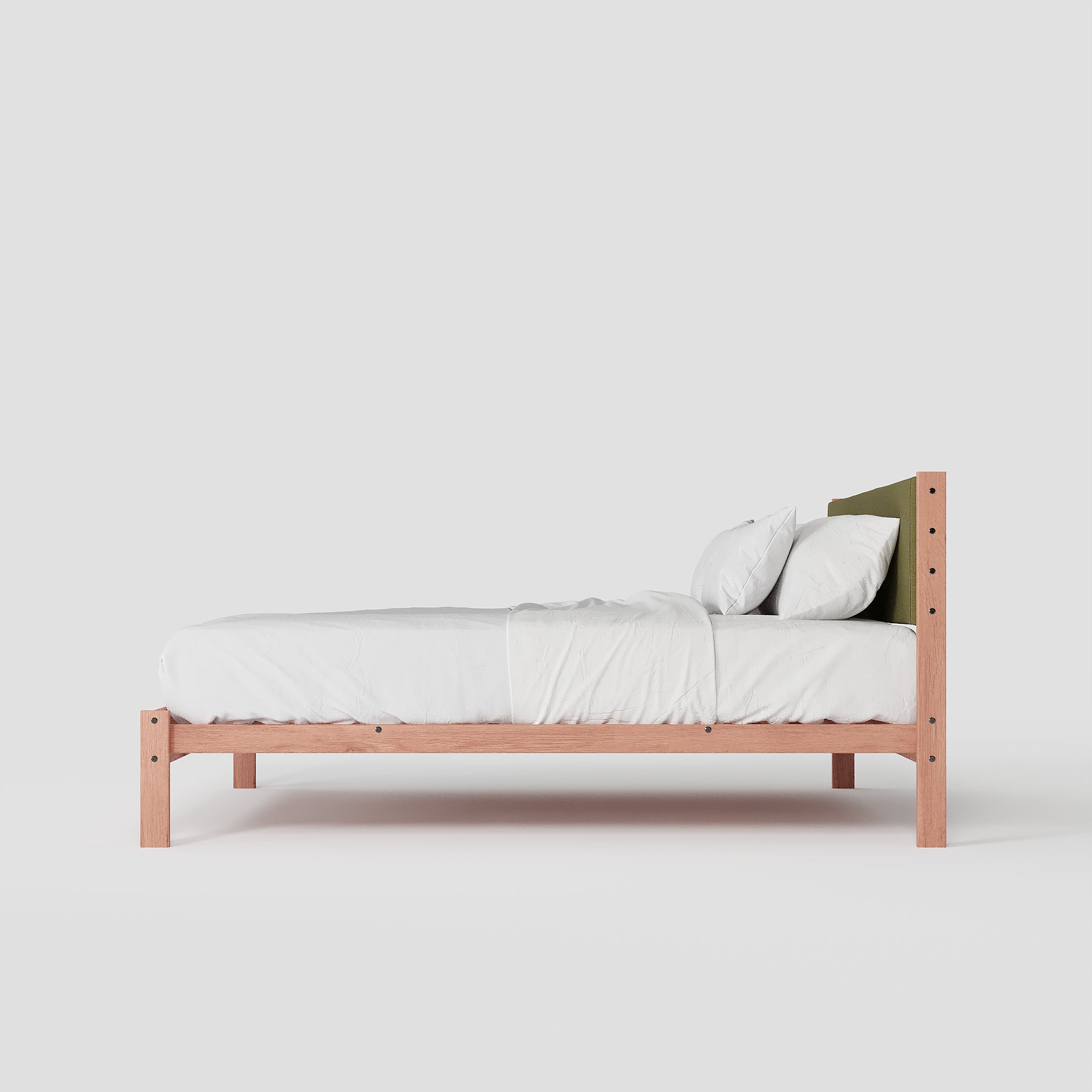Solid Oak Bed + Headboard + Cushion