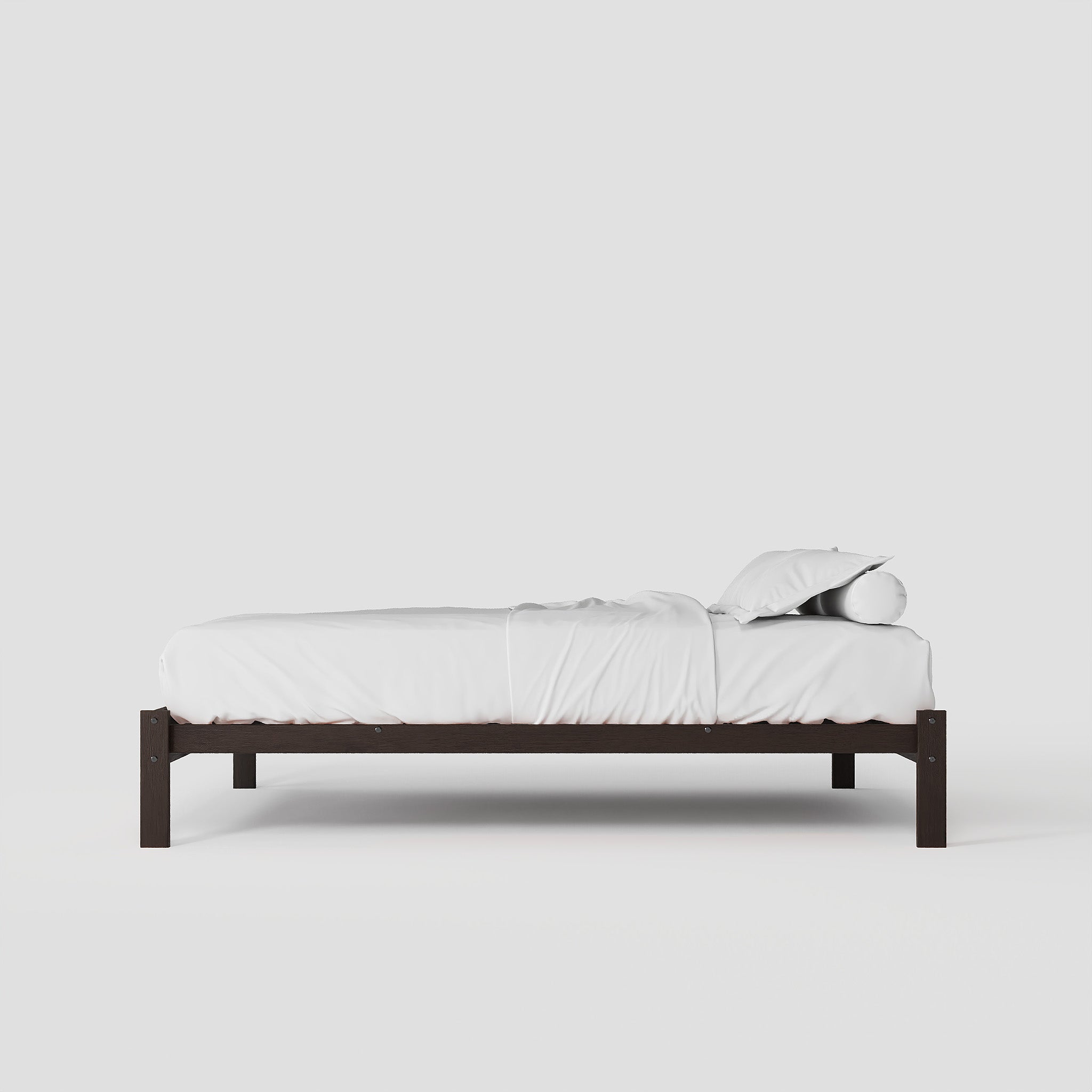 Solid Oak Bed + Headboard + Cushion