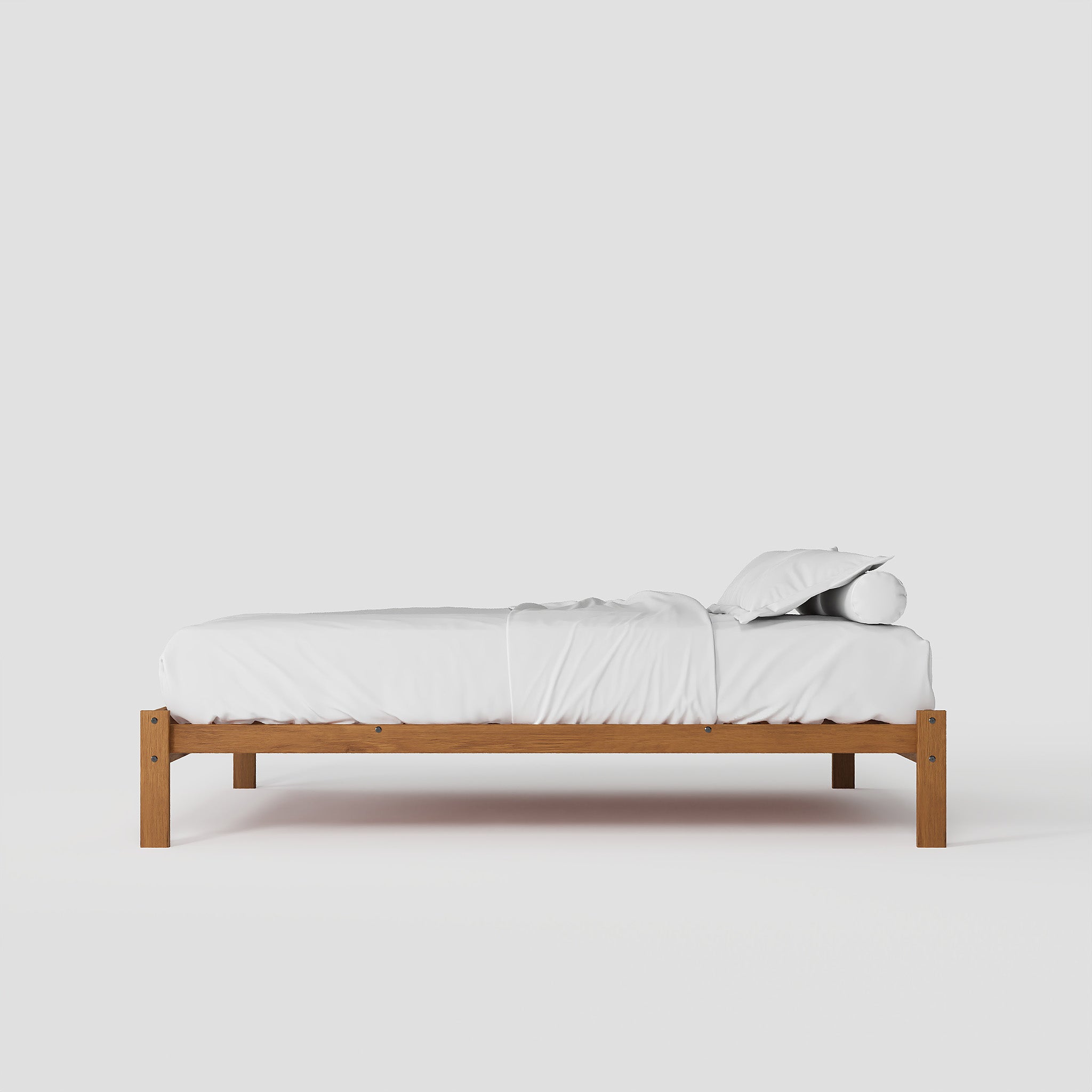 Solid Oak Bed + Headboard + Cushion