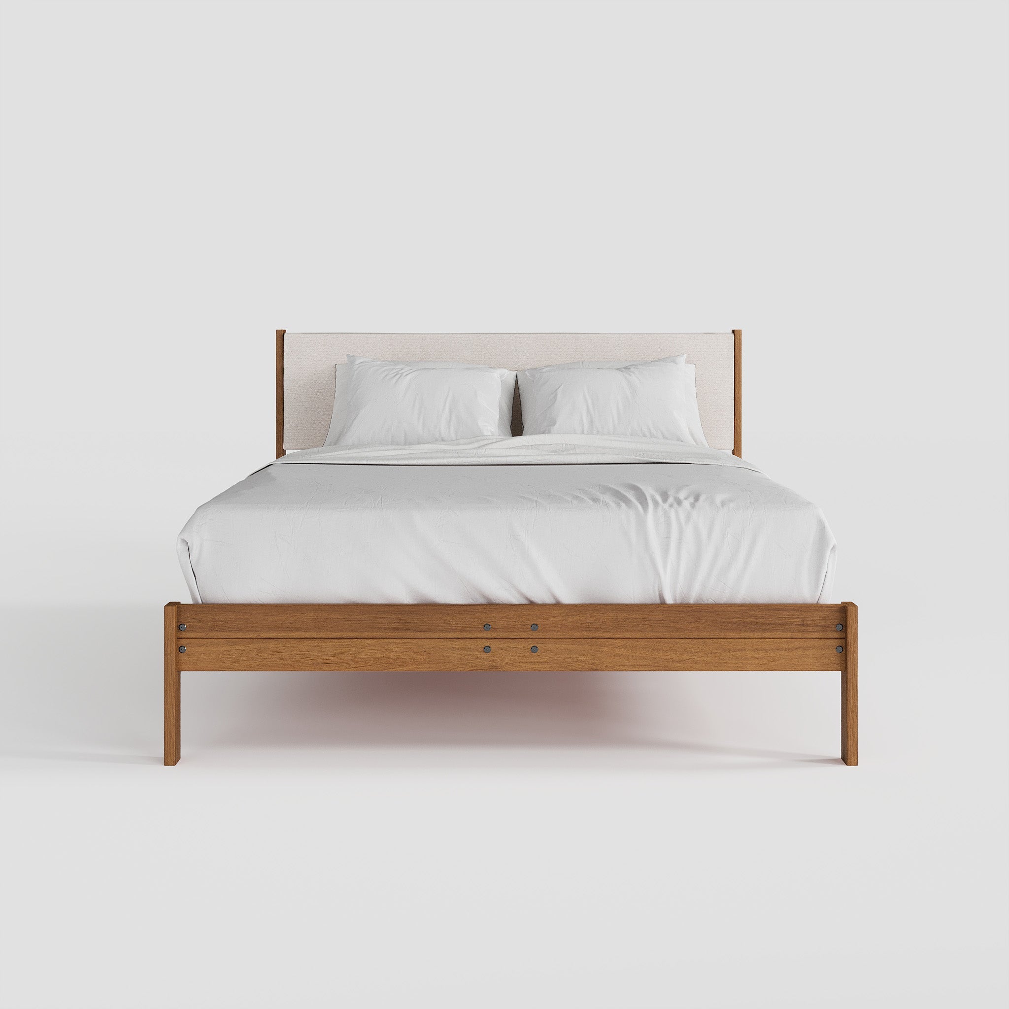 Solid Oak Bed + Headboard + Cushion