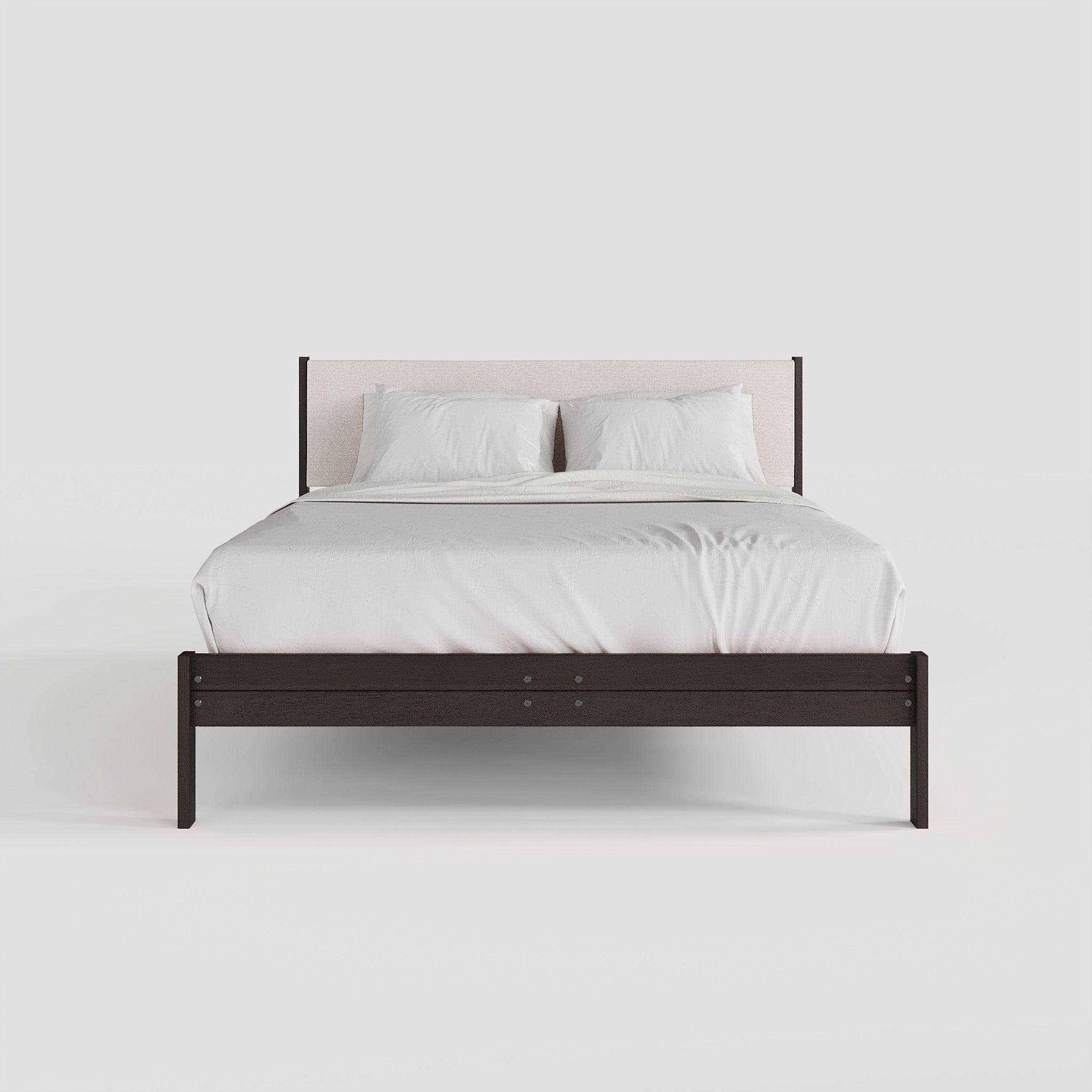 Solid Oak Bed + Headboard + Cushion