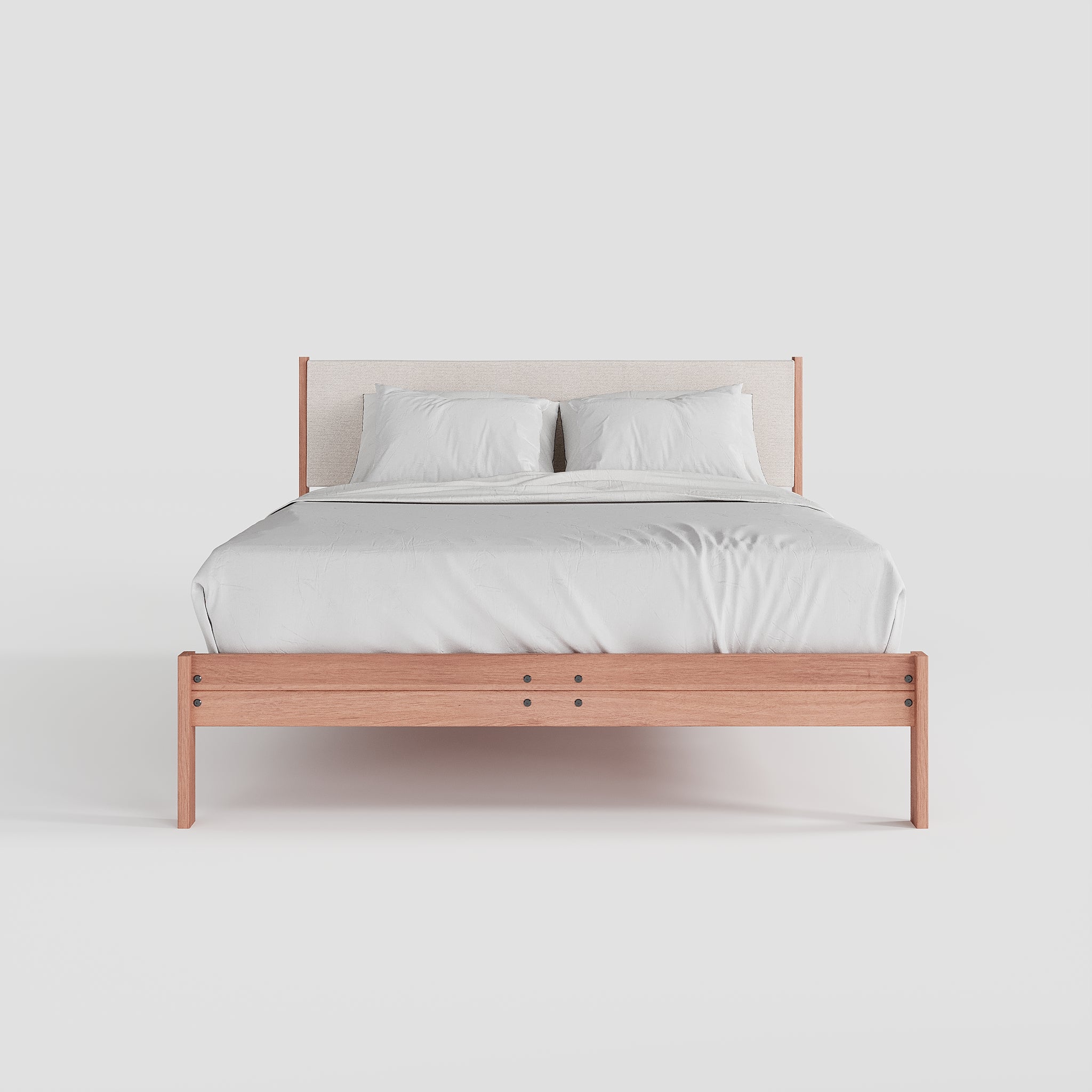 Solid Oak Bed + Headboard + Cushion