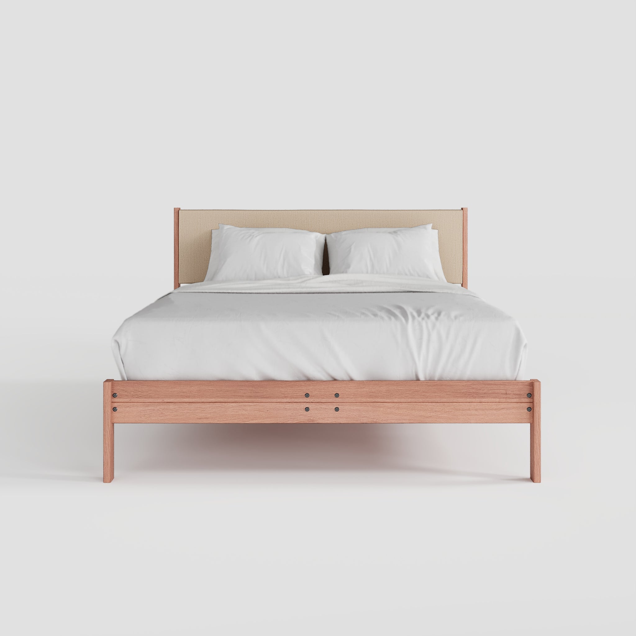 Solid Oak Bed + Headboard + Cushion