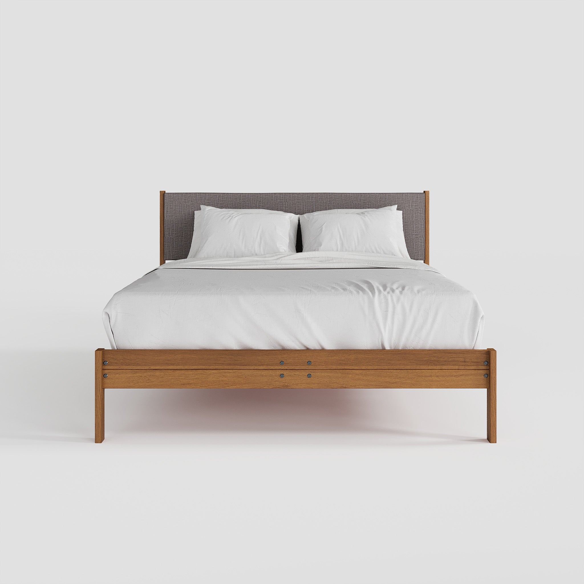 Solid Oak Bed + Headboard + Cushion