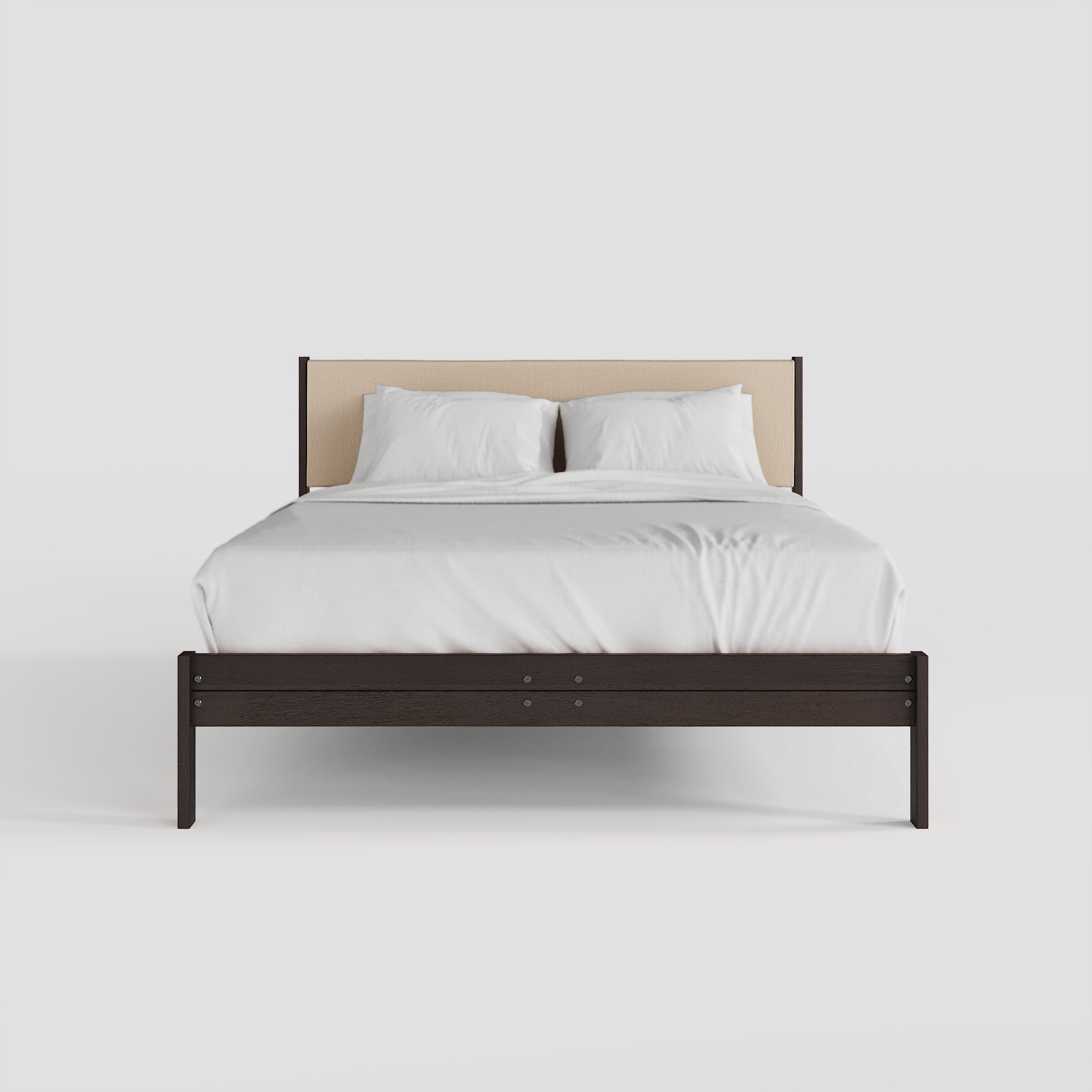 Solid Oak Bed + Headboard + Cushion