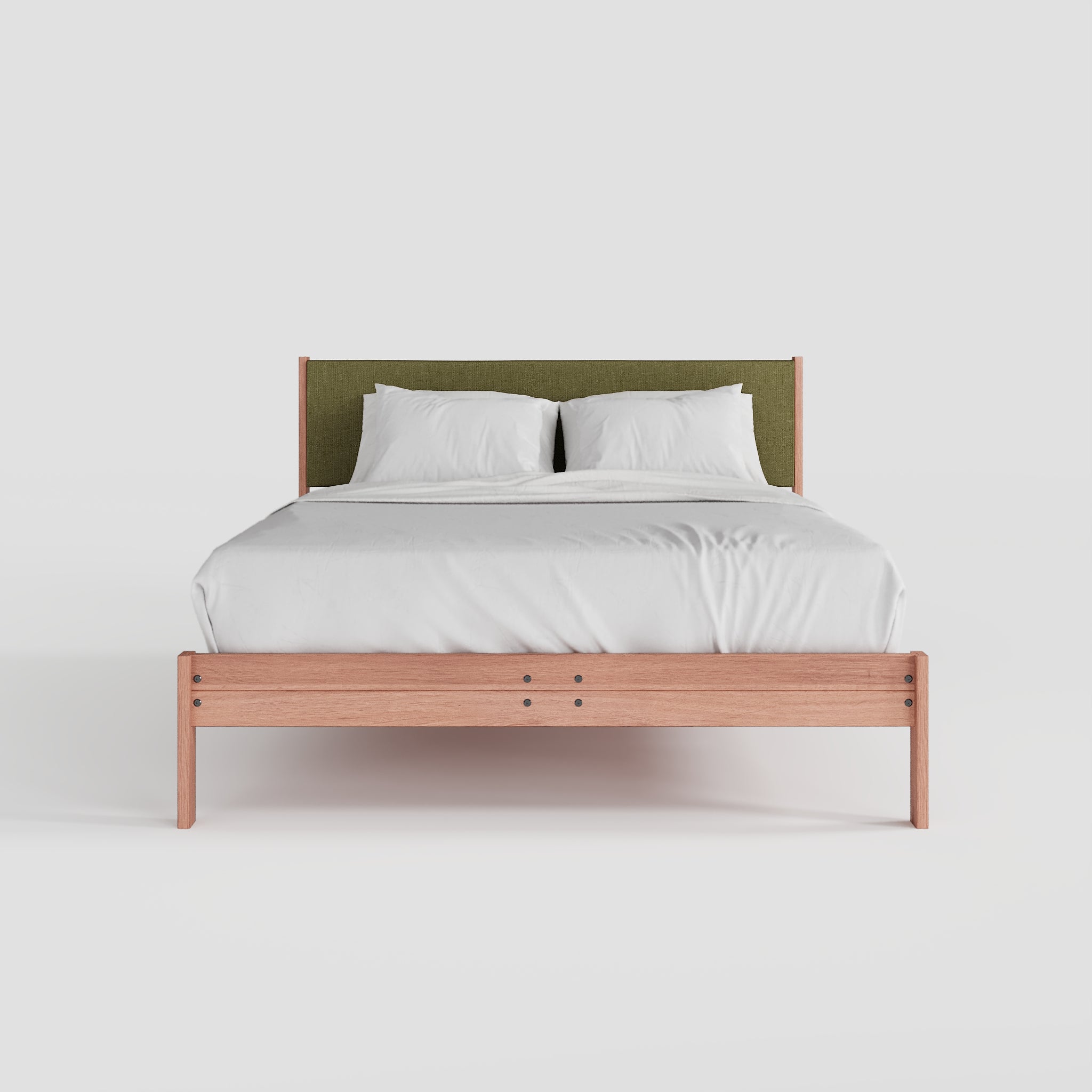 Solid Oak Bed + Headboard + Cushion