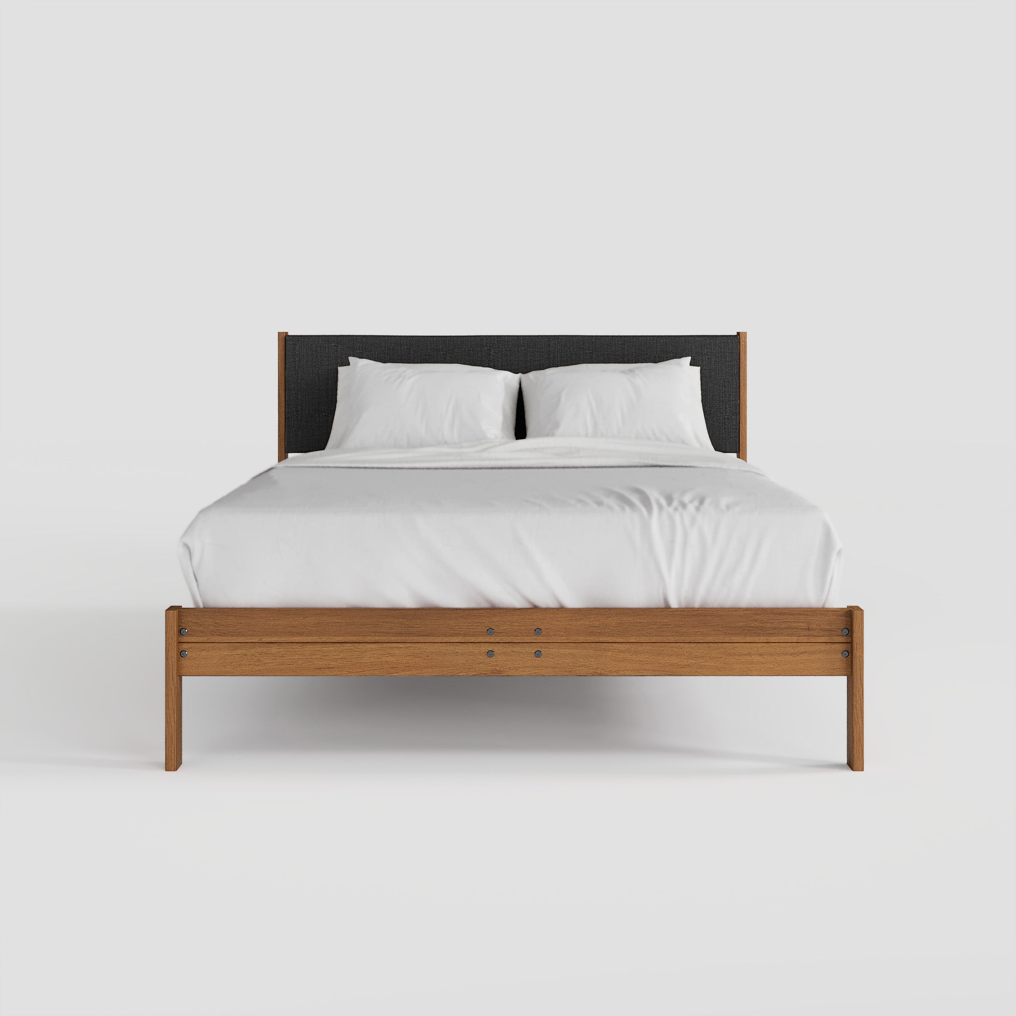 Solid Oak Bed + Headboard + Cushion