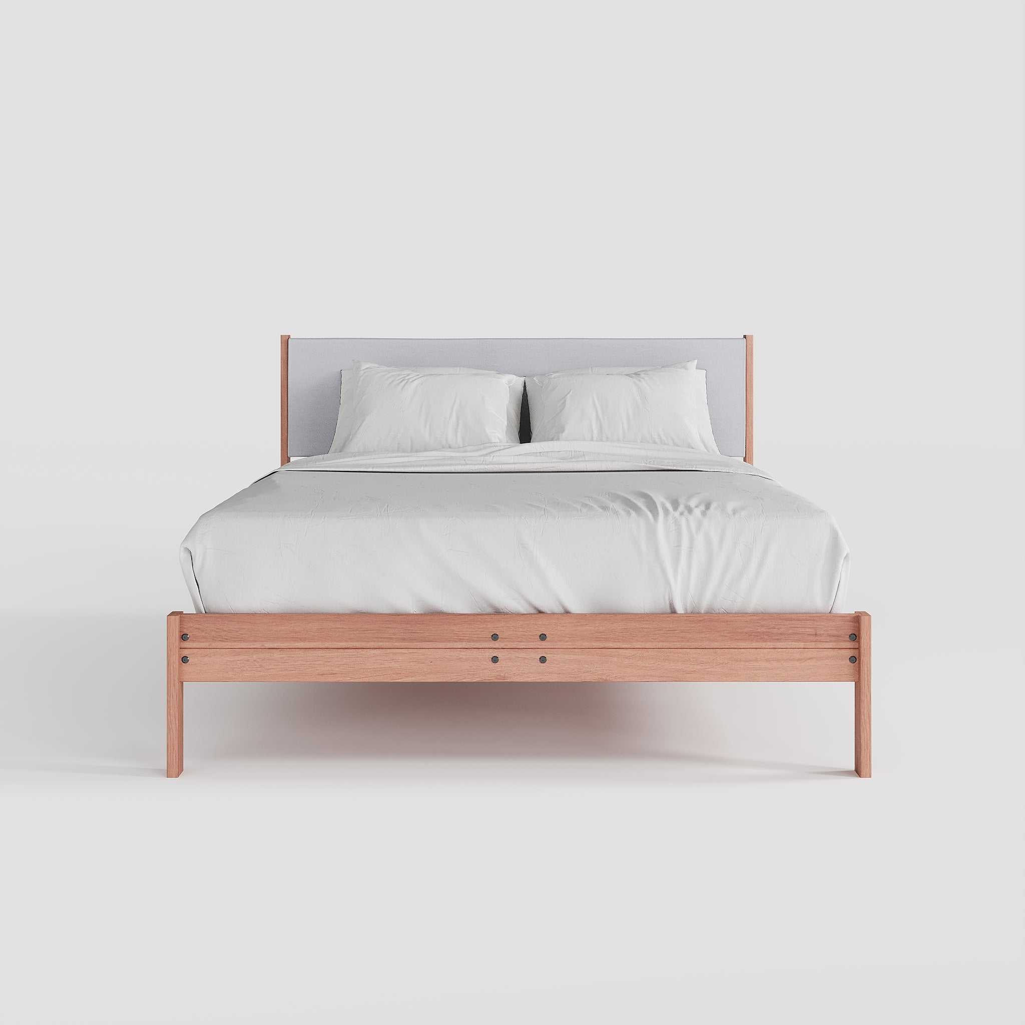 Solid Oak Bed + Headboard + Cushion