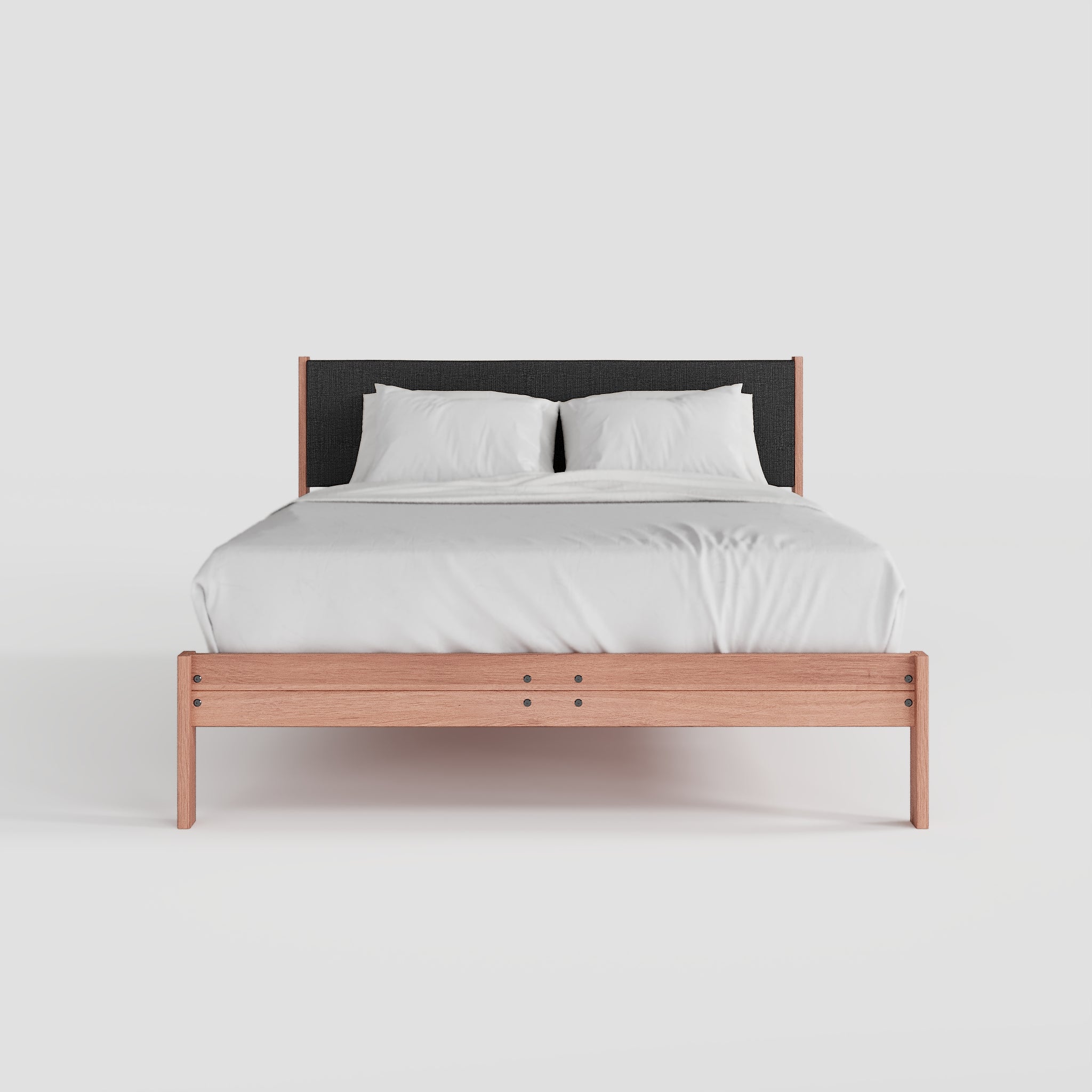 Solid Oak Bed + Headboard + Cushion