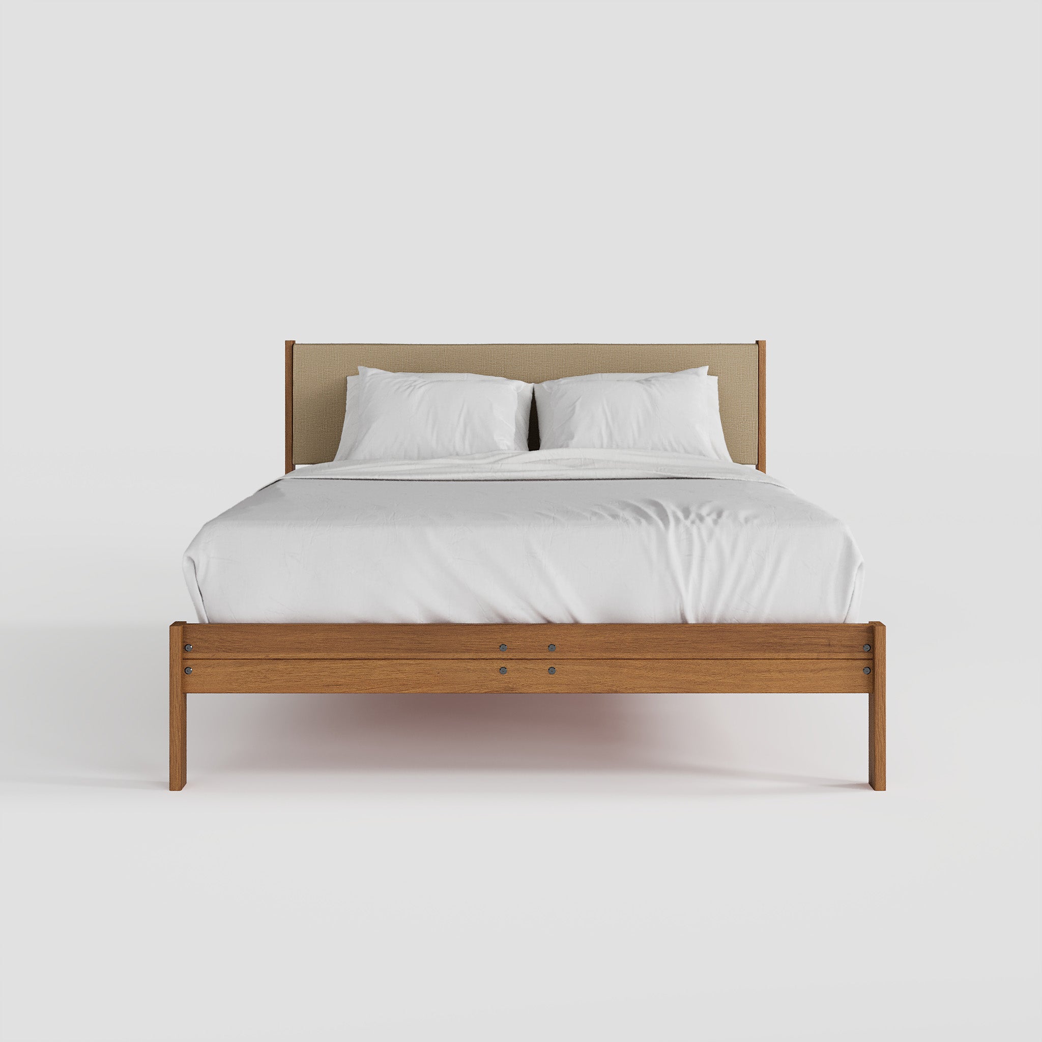 Solid Oak Bed + Headboard + Cushion