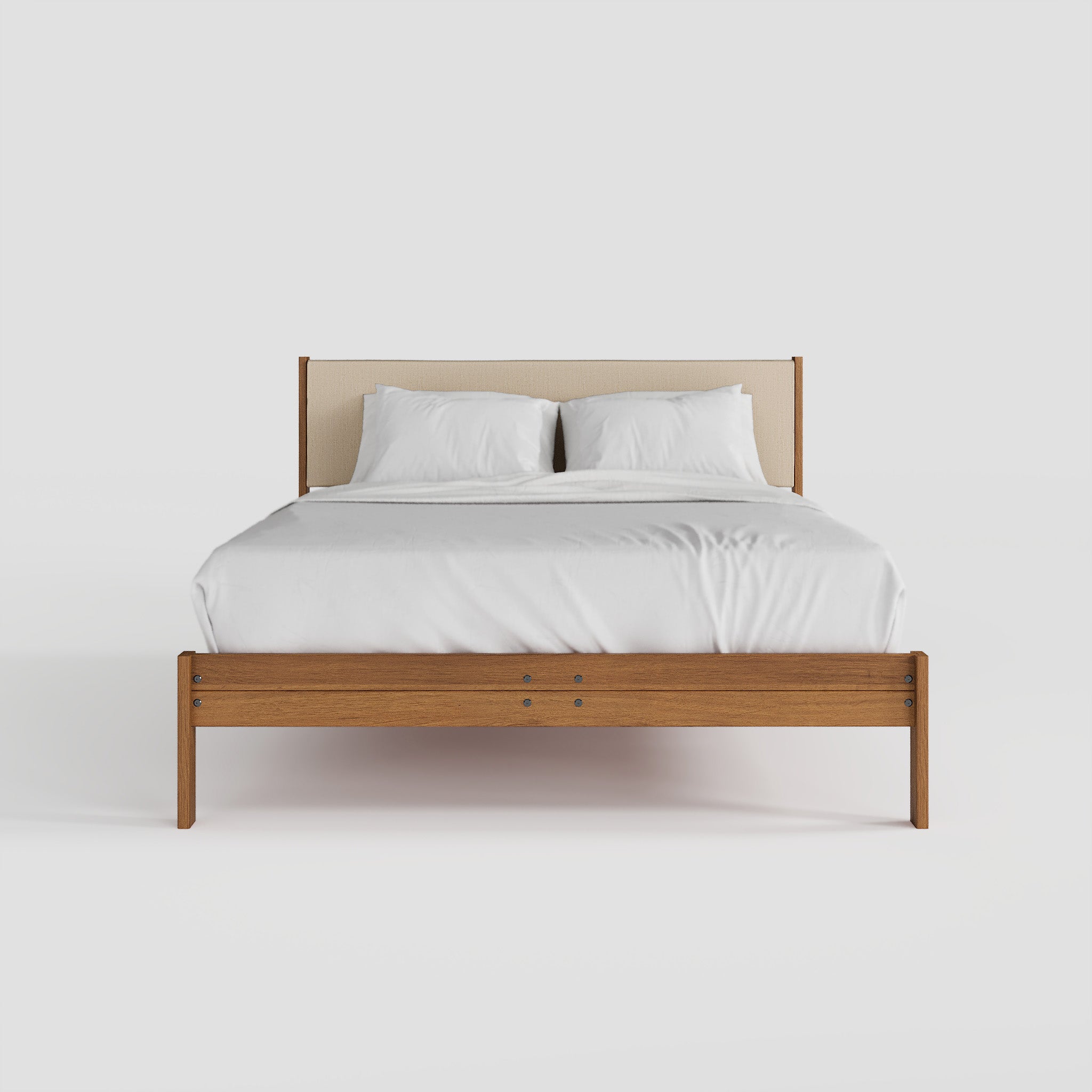 Solid Oak Bed + Headboard + Cushion