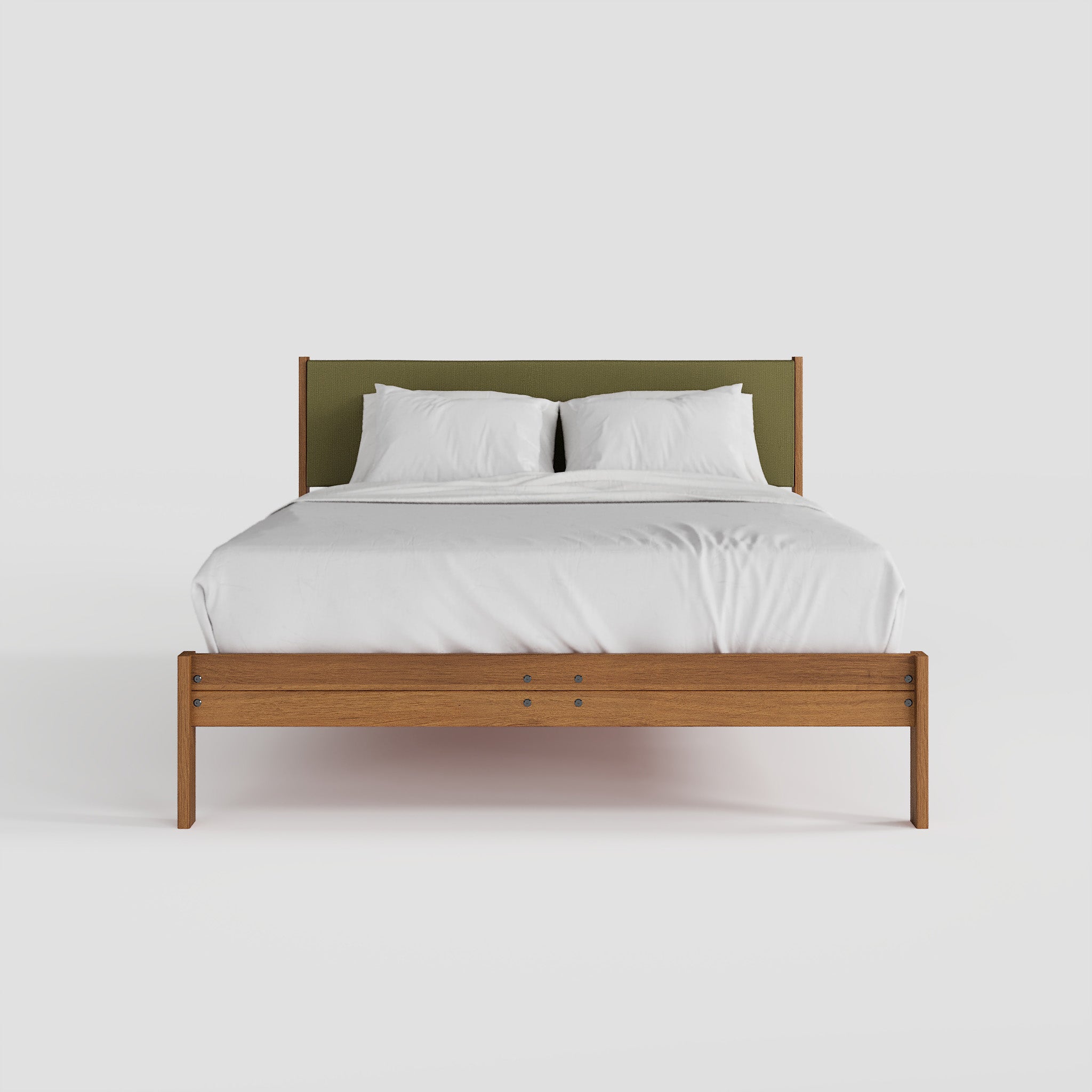 Solid Oak Bed + Headboard + Cushion