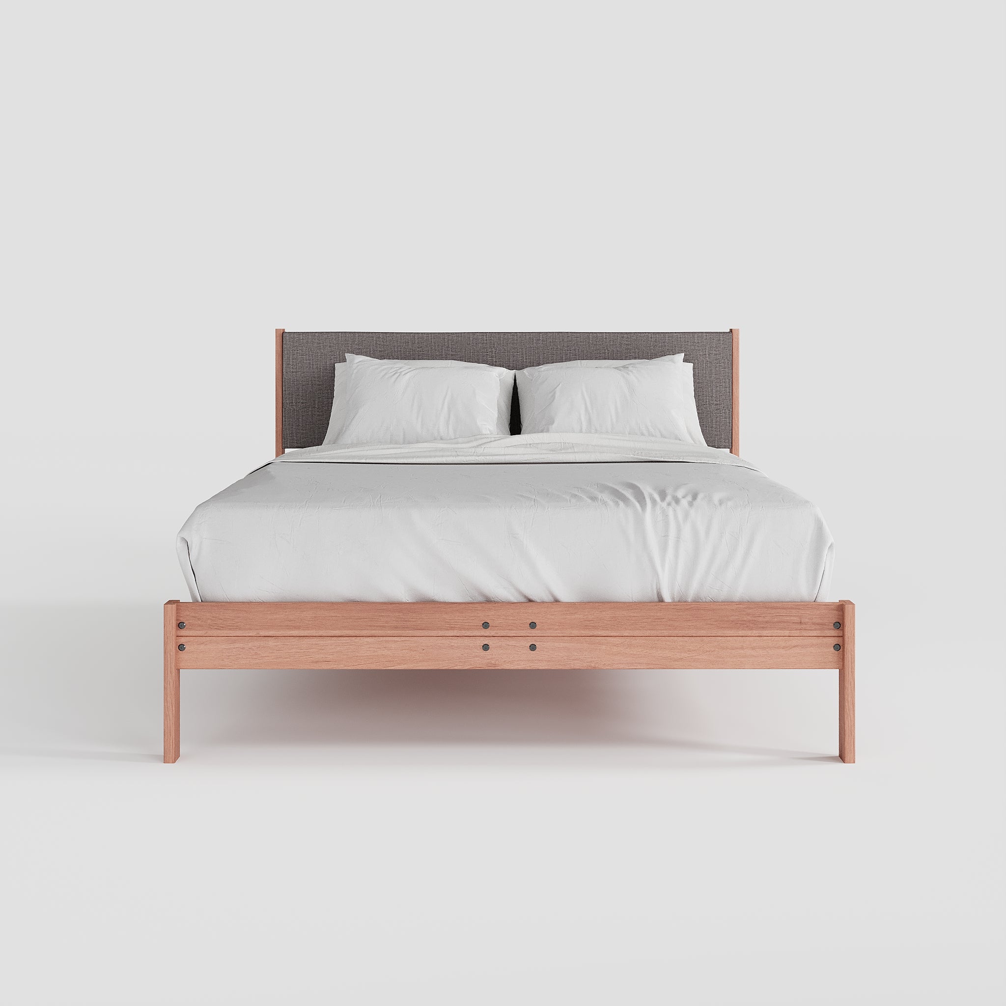 Solid Oak Bed + Headboard + Cushion