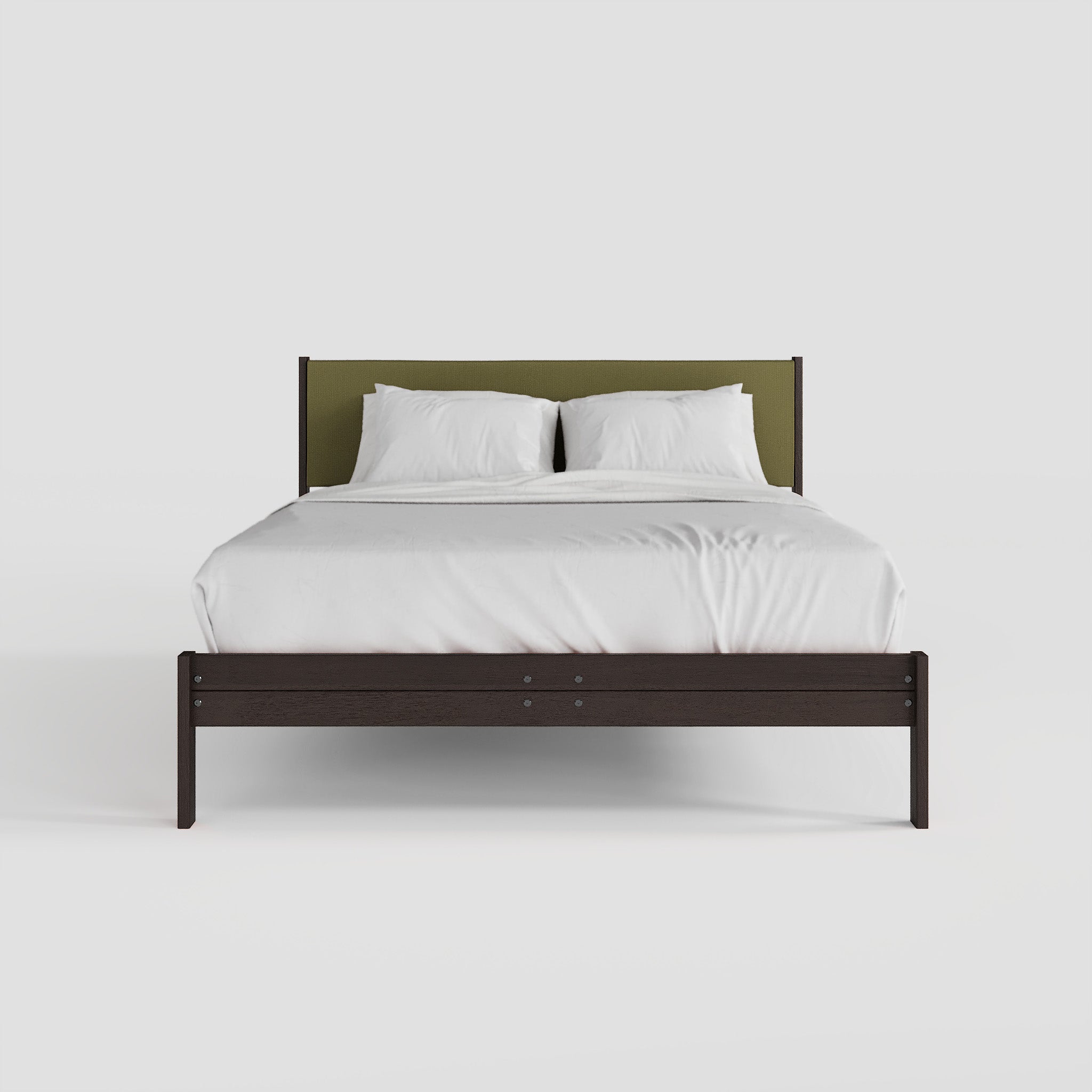 Solid Oak Bed + Headboard + Cushion