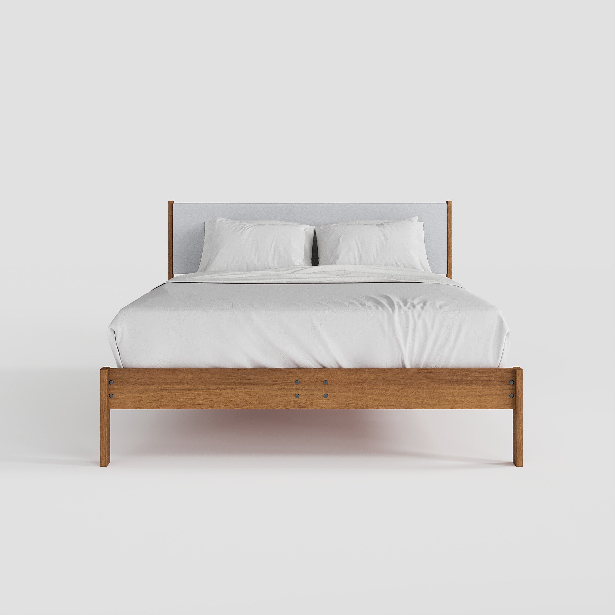 Solid Oak Bed + Headboard + Cushion