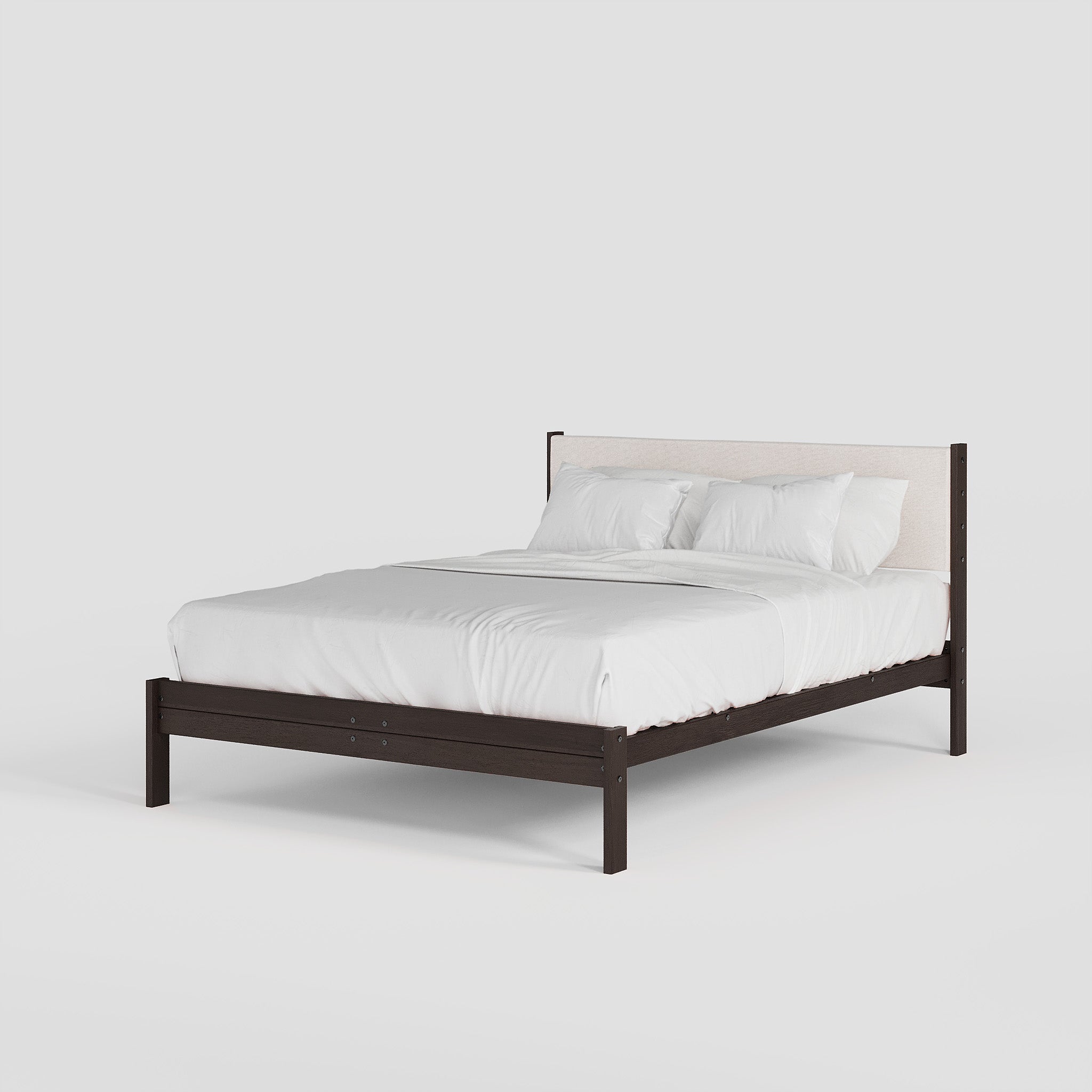 Solid Oak Bed + Headboard + Cushion