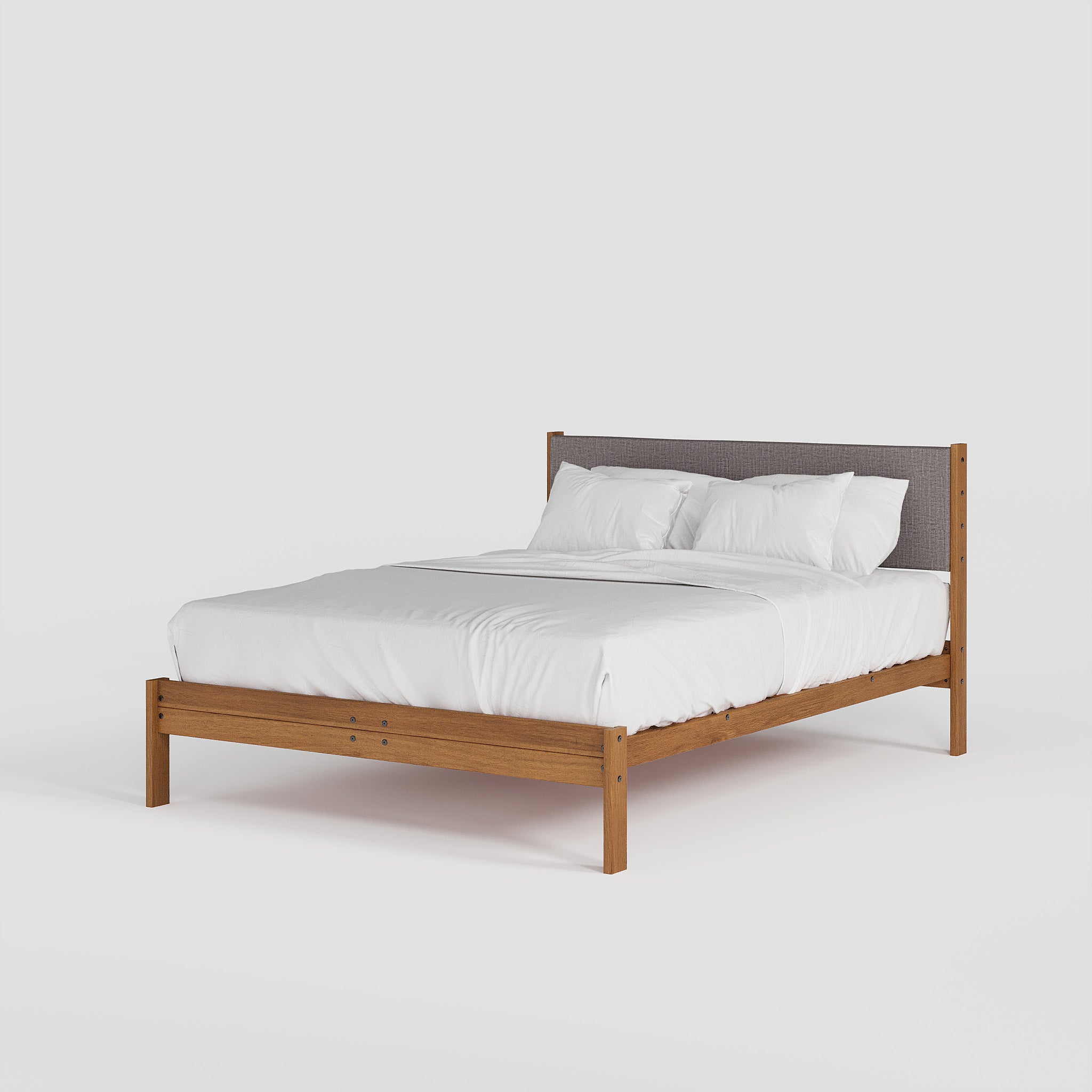 Solid Oak Bed + Headboard + Cushion