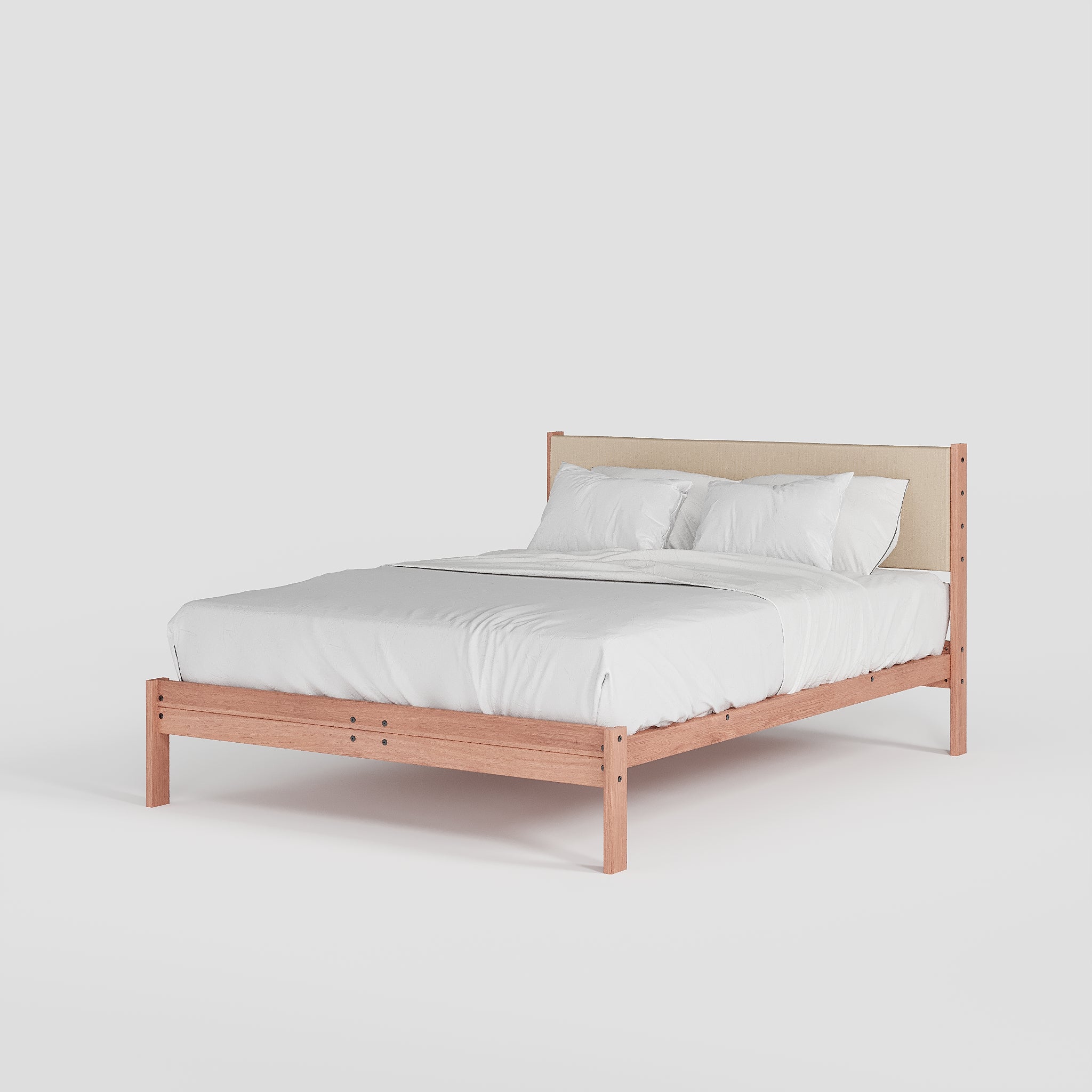 Solid Oak Bed + Headboard + Cushion