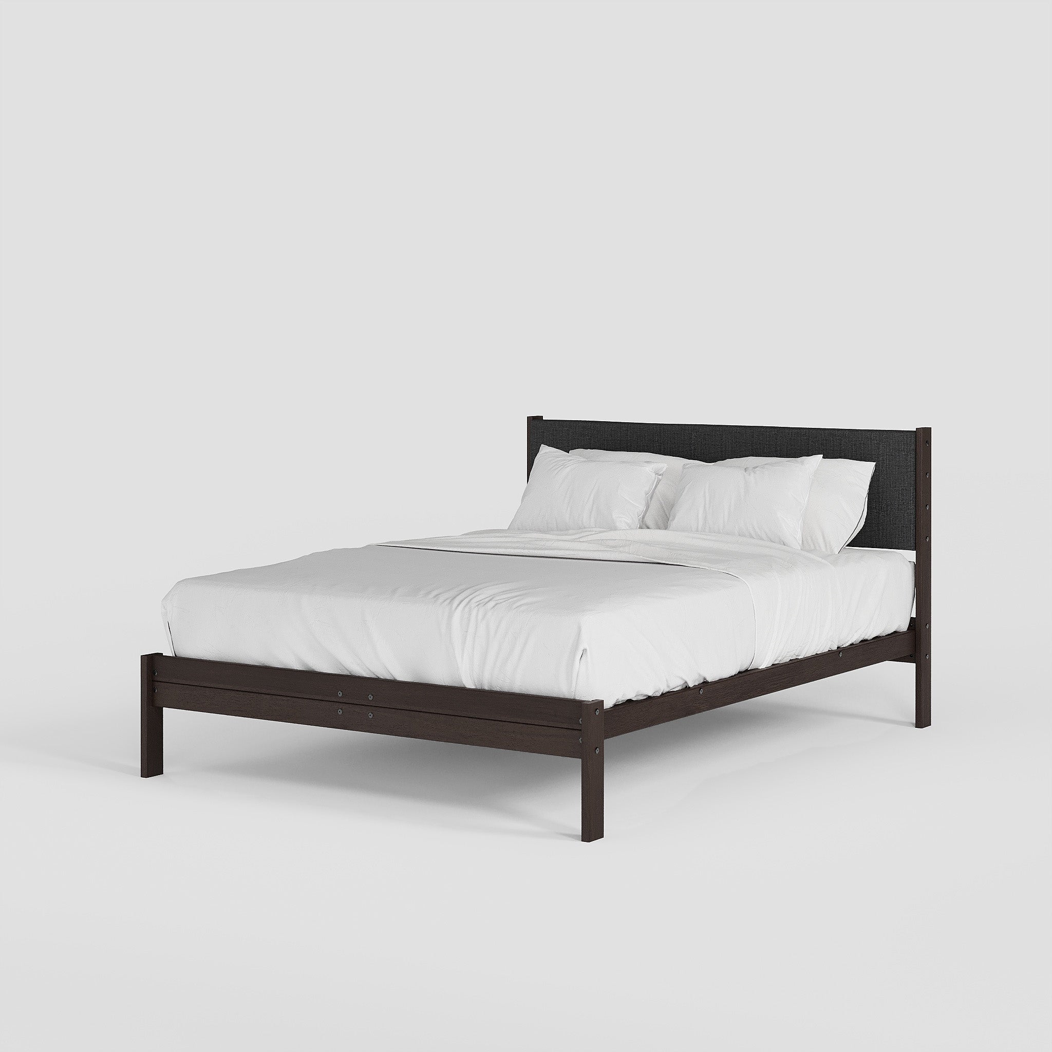 Solid Oak Bed + Headboard + Cushion