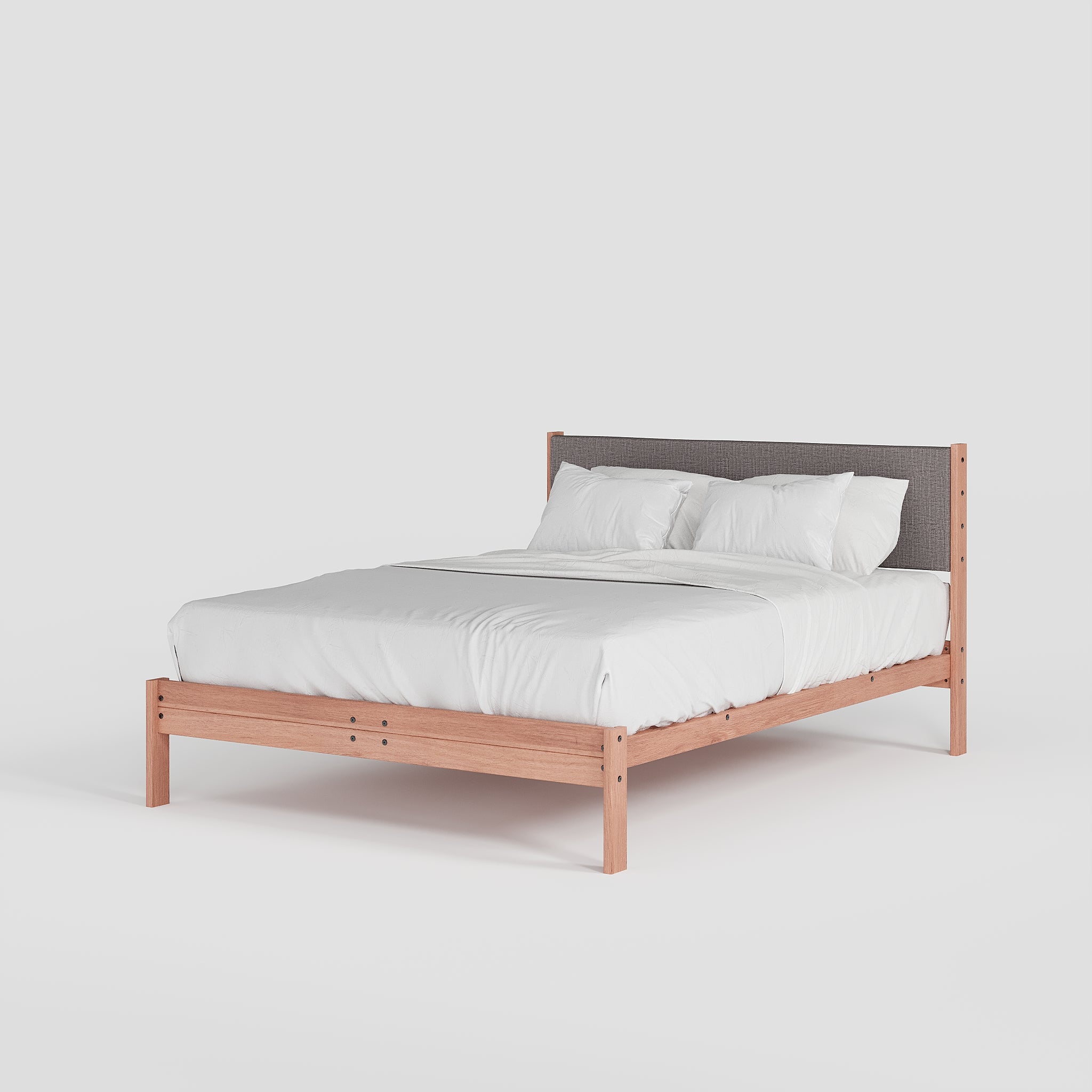 Solid Oak Bed + Headboard + Cushion
