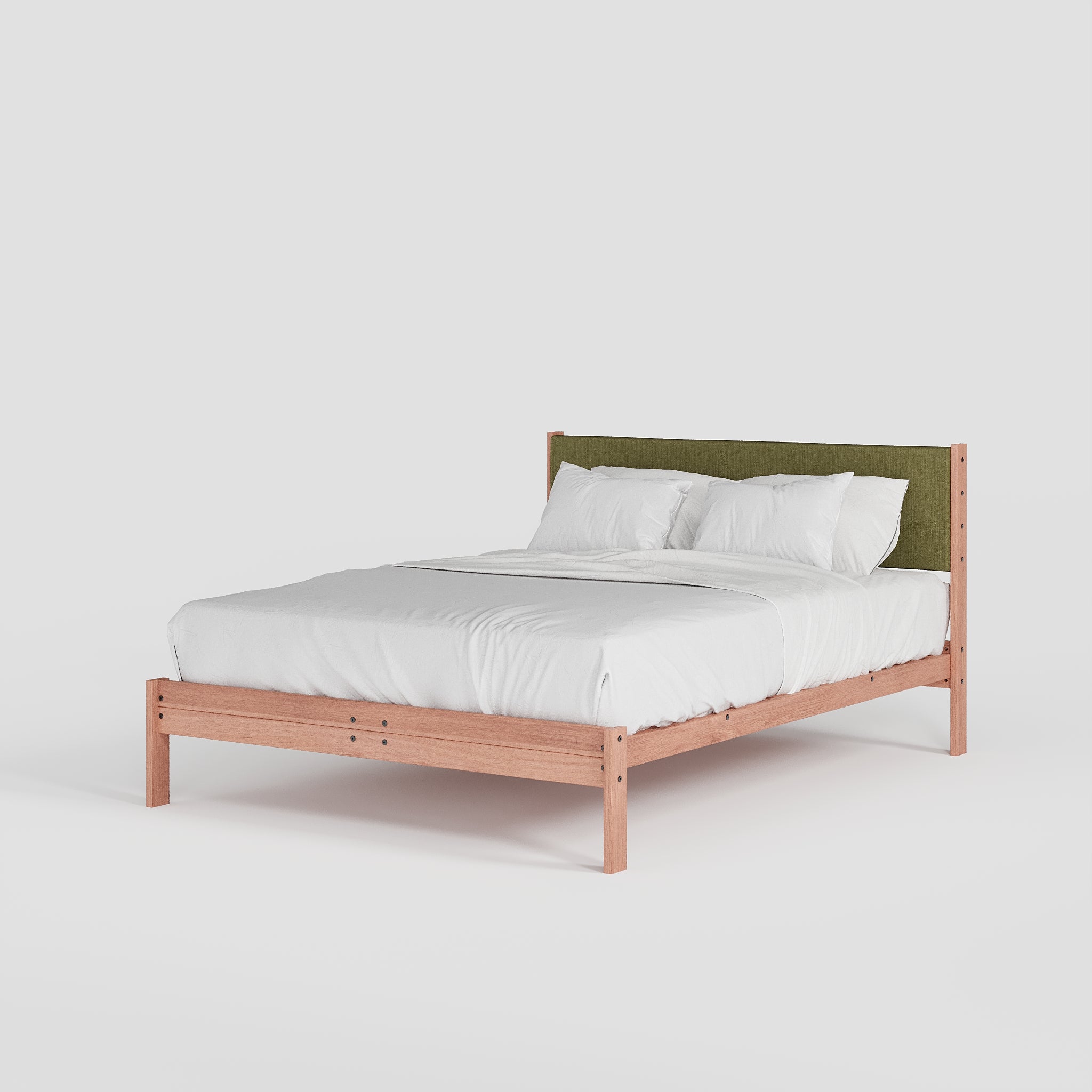 Solid Oak Bed + Headboard + Cushion